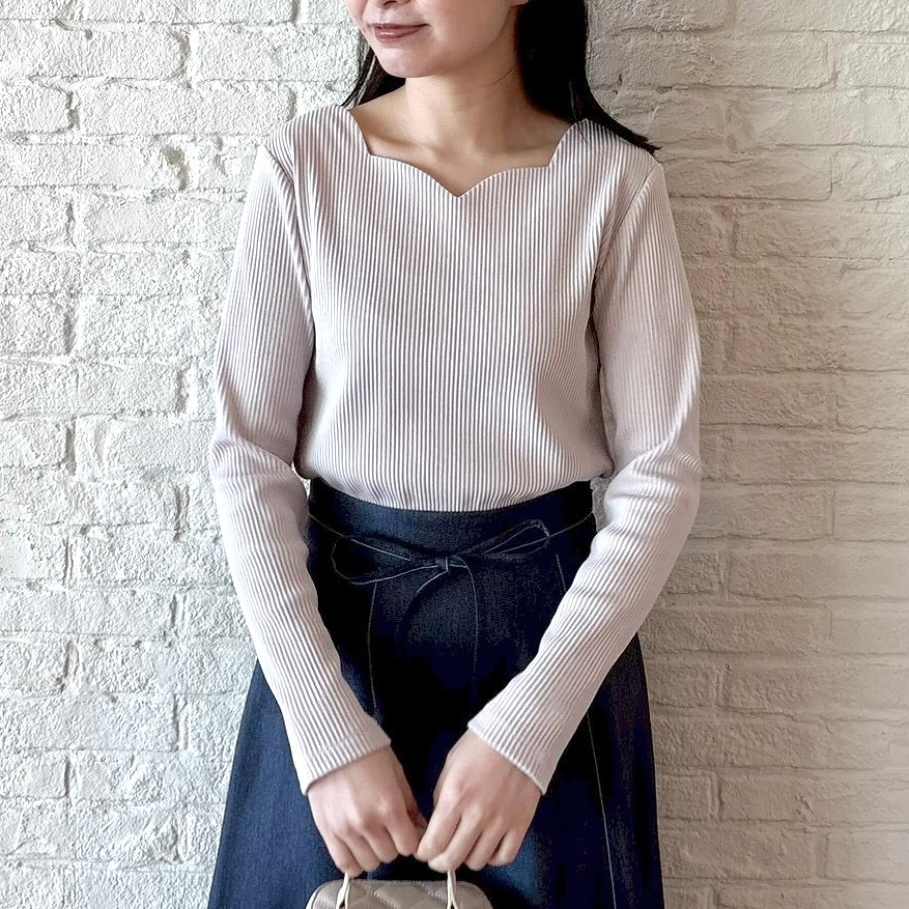 Couture broach「【洗える】ハートネック テレコプルオーバー」|Tシャツ・カットソー|