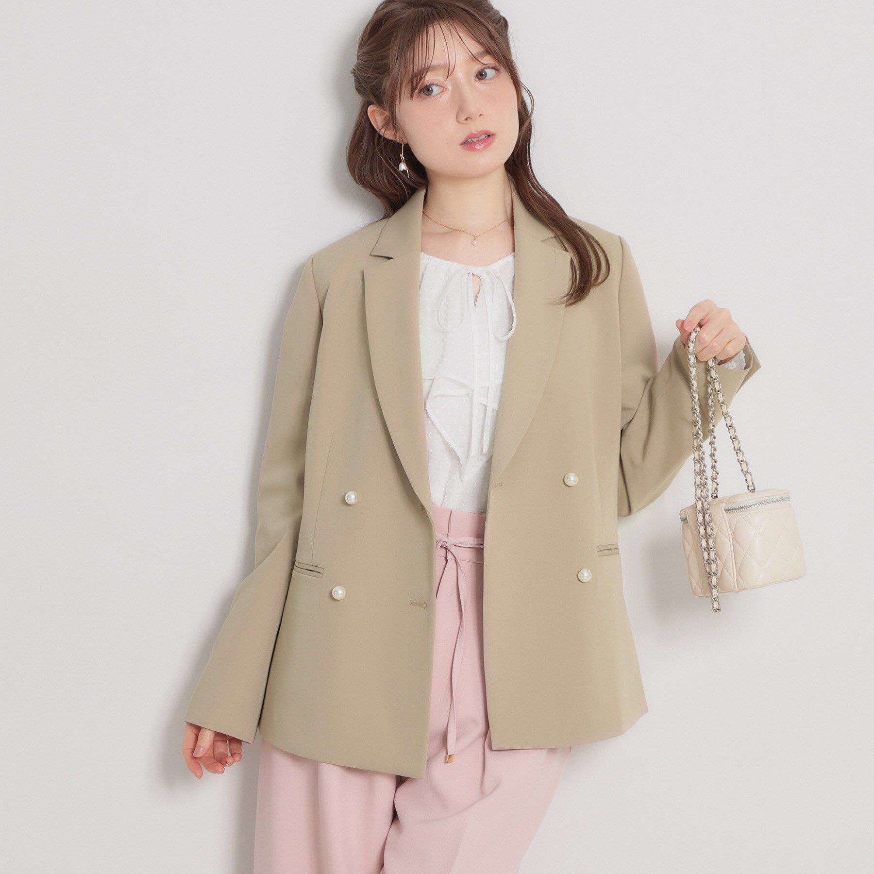 Couture broach「【洗える・ハレの日・通勤】パール調ボタン テーラードジャケット」|テーラードジャケット|