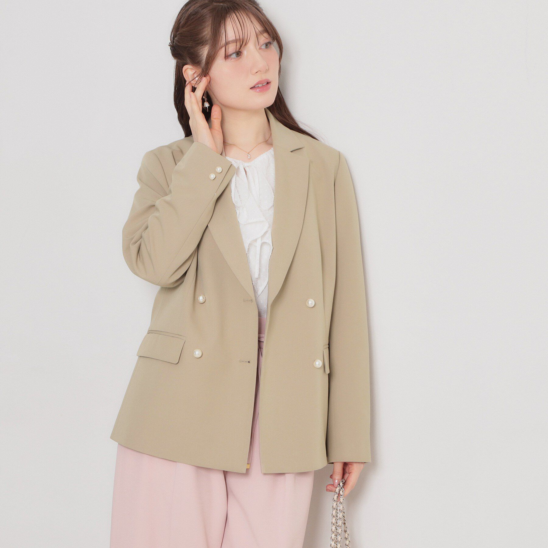 Couture broach「【洗える・ハレの日・通勤】パール調ボタン テーラードジャケット」|テーラードジャケット|