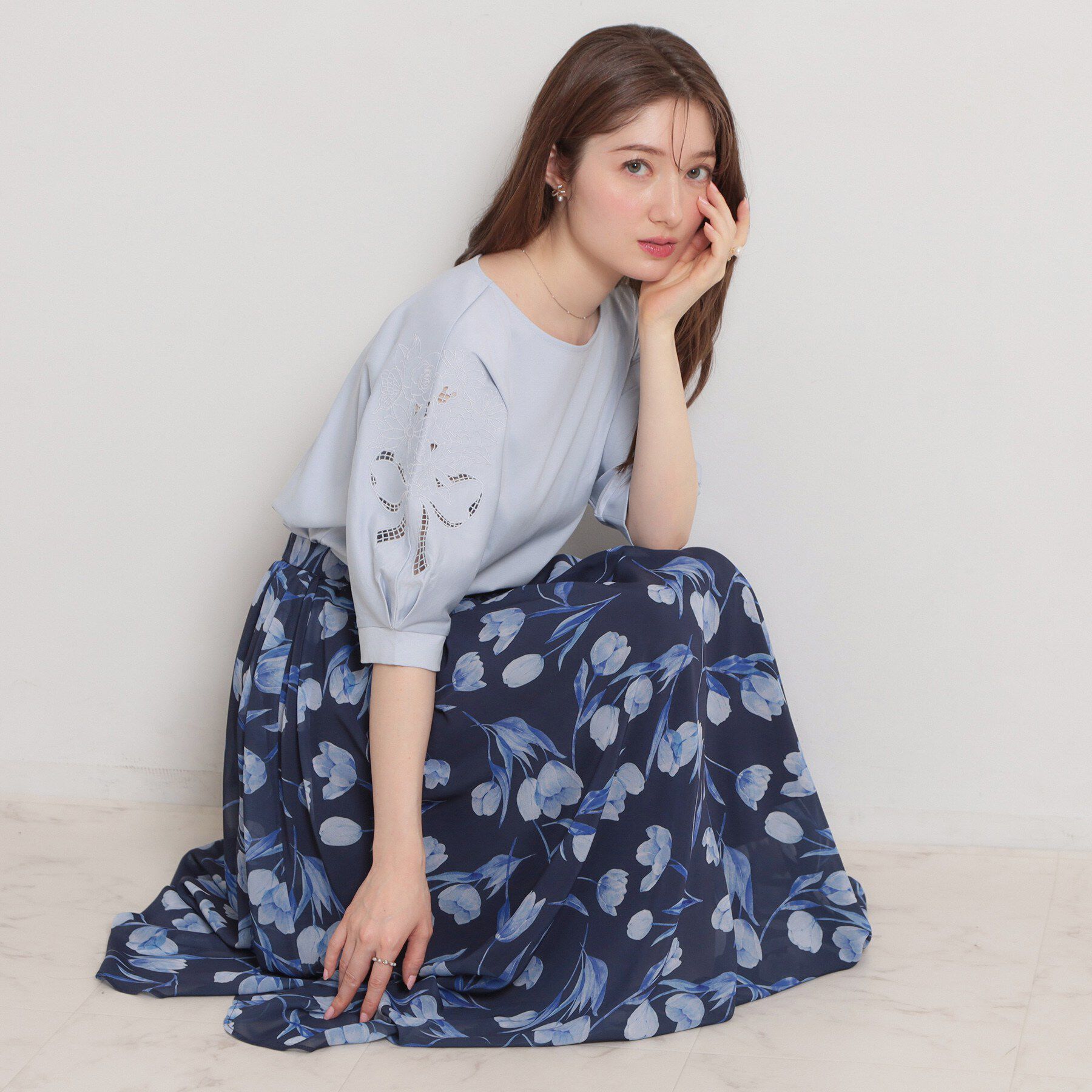 Couture broach「【接触冷感・UVカット】60シルケット エンブロドルマントップス」|Tシャツ・カットソー|