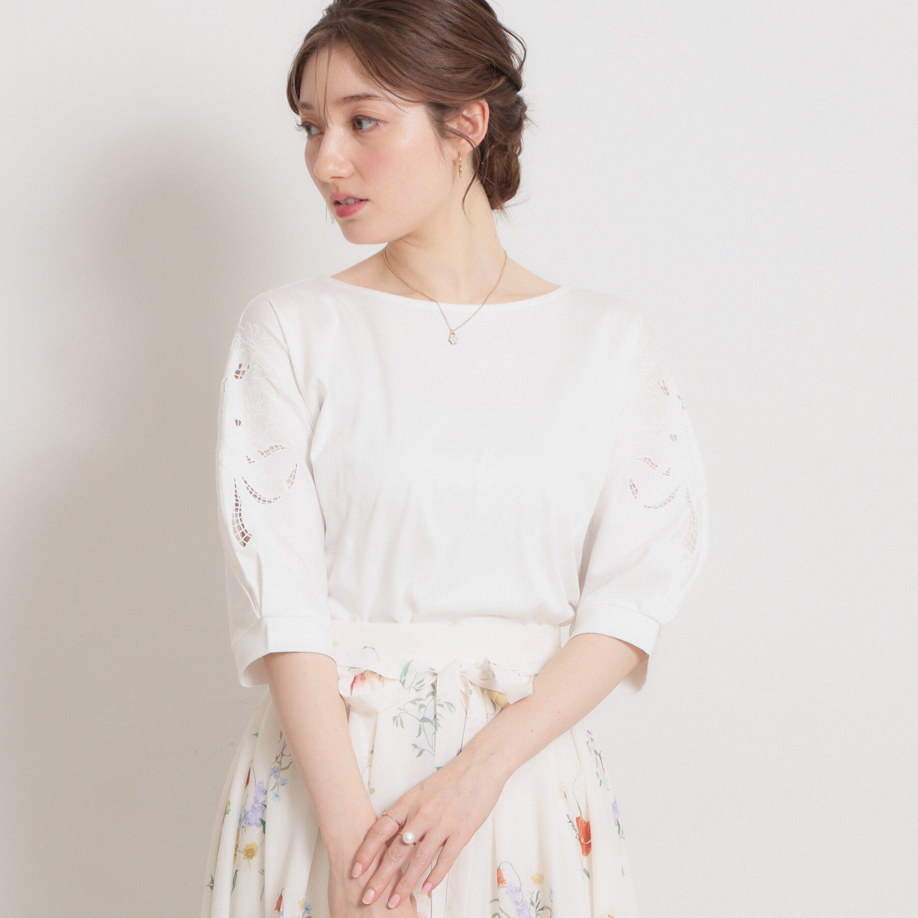 Couture broach「【接触冷感・UVカット】60シルケット エンブロドルマントップス」|Tシャツ・カットソー|