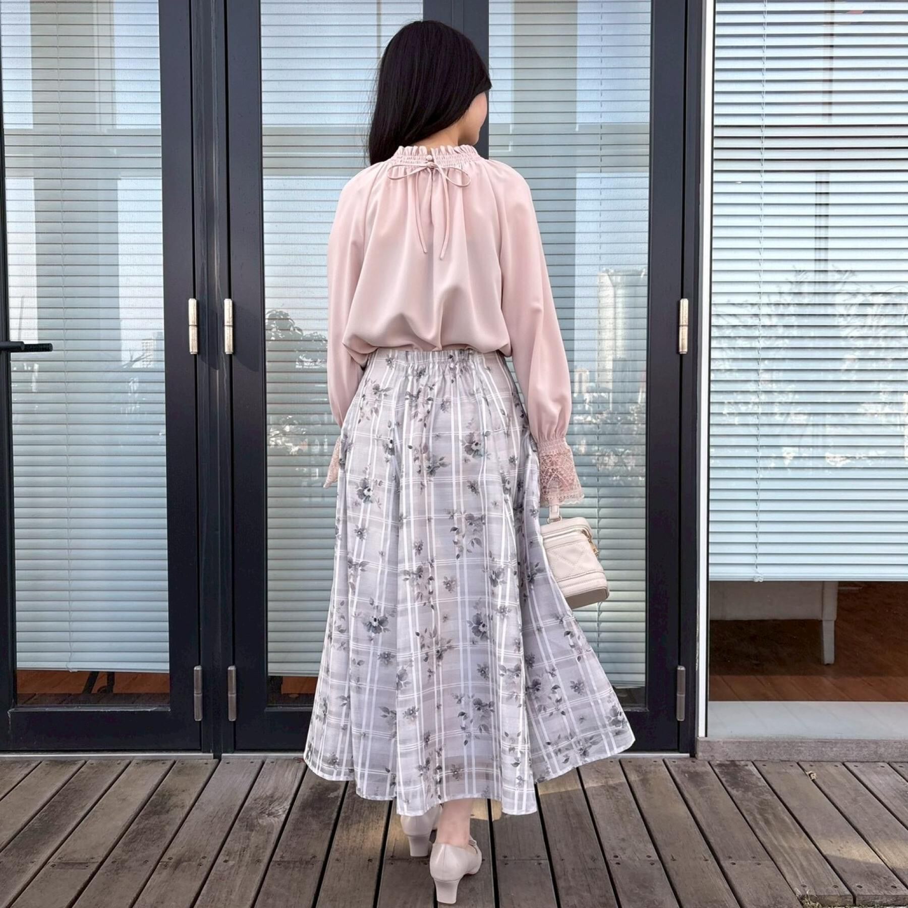 Couture broach「【洗える・着映え】シアーチェック フラワープリント スカート」|スカート|