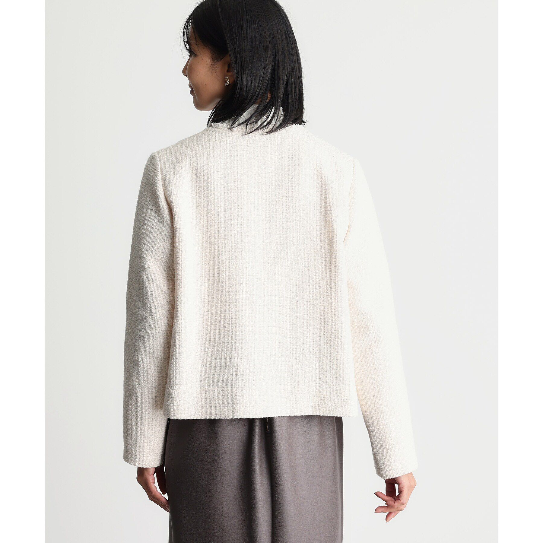 THE SHOP TK「【ONOFF活躍/セレモニー/通勤】ツイードノーカラージャケット/洗える」|ノーカラージャケット|