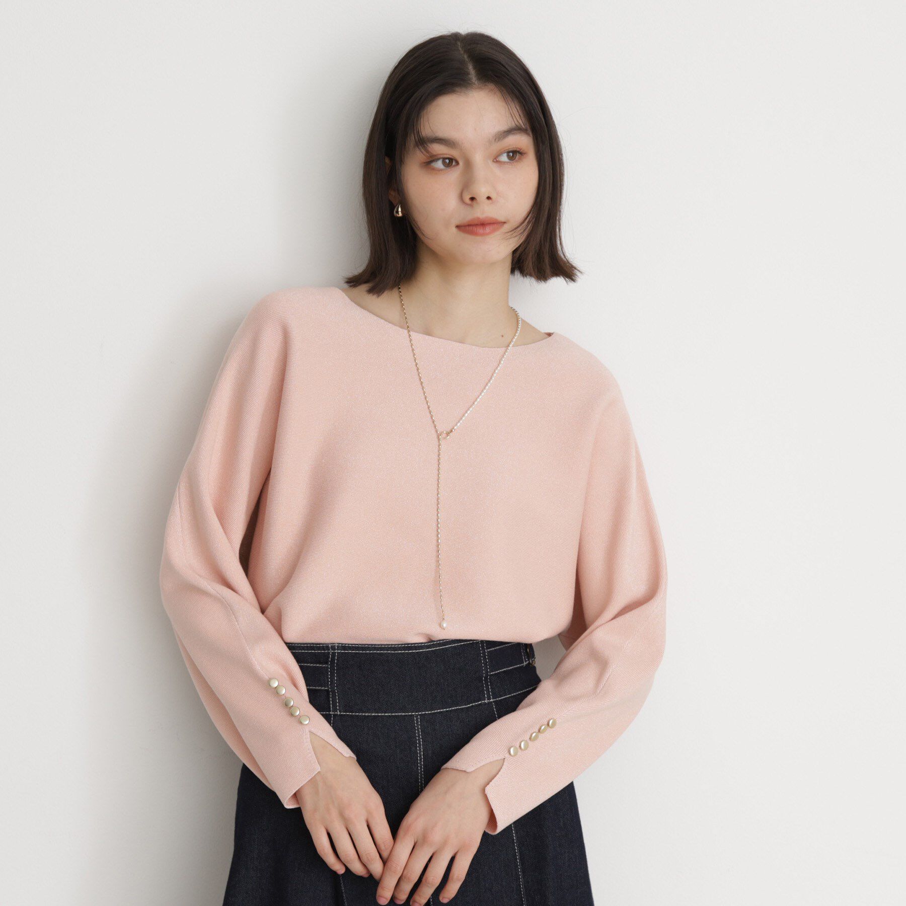 THE SHOP TK「ドルマン袖釦ニット【洗濯機OK】」|ニット・セーター|ライトピンク(070