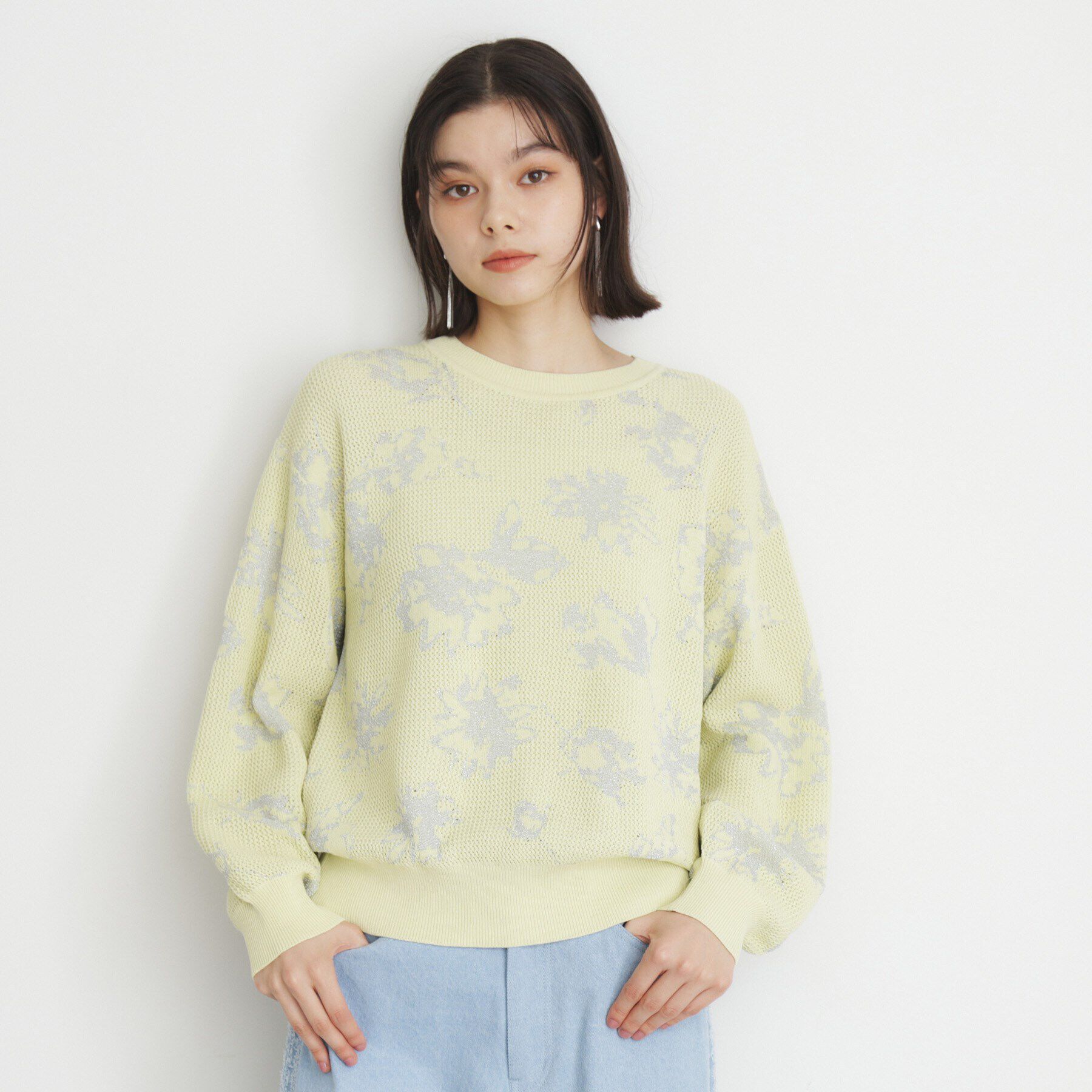 THE SHOP TK「花柄ジャカードニット【洗濯機OK】」|ニット・セーター|イエロー(131)