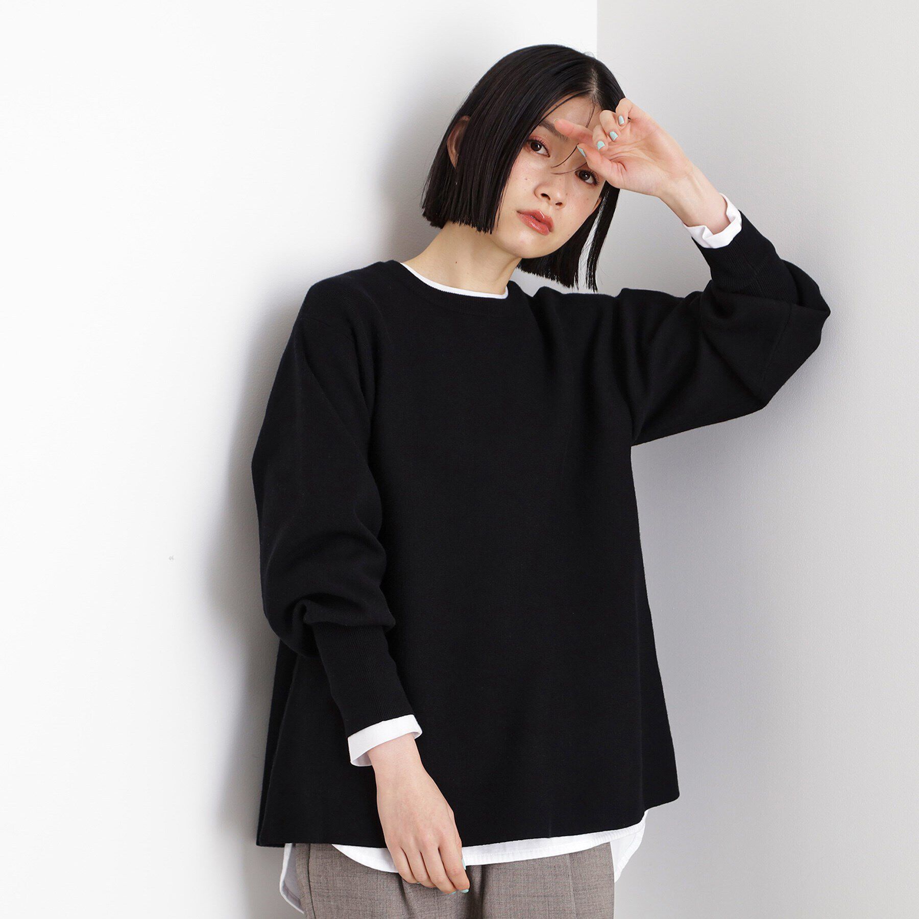 THE SHOP TK「【体形カバー】総針ペプラムニット/洗える」|ニット・セーター|ブラック(019)