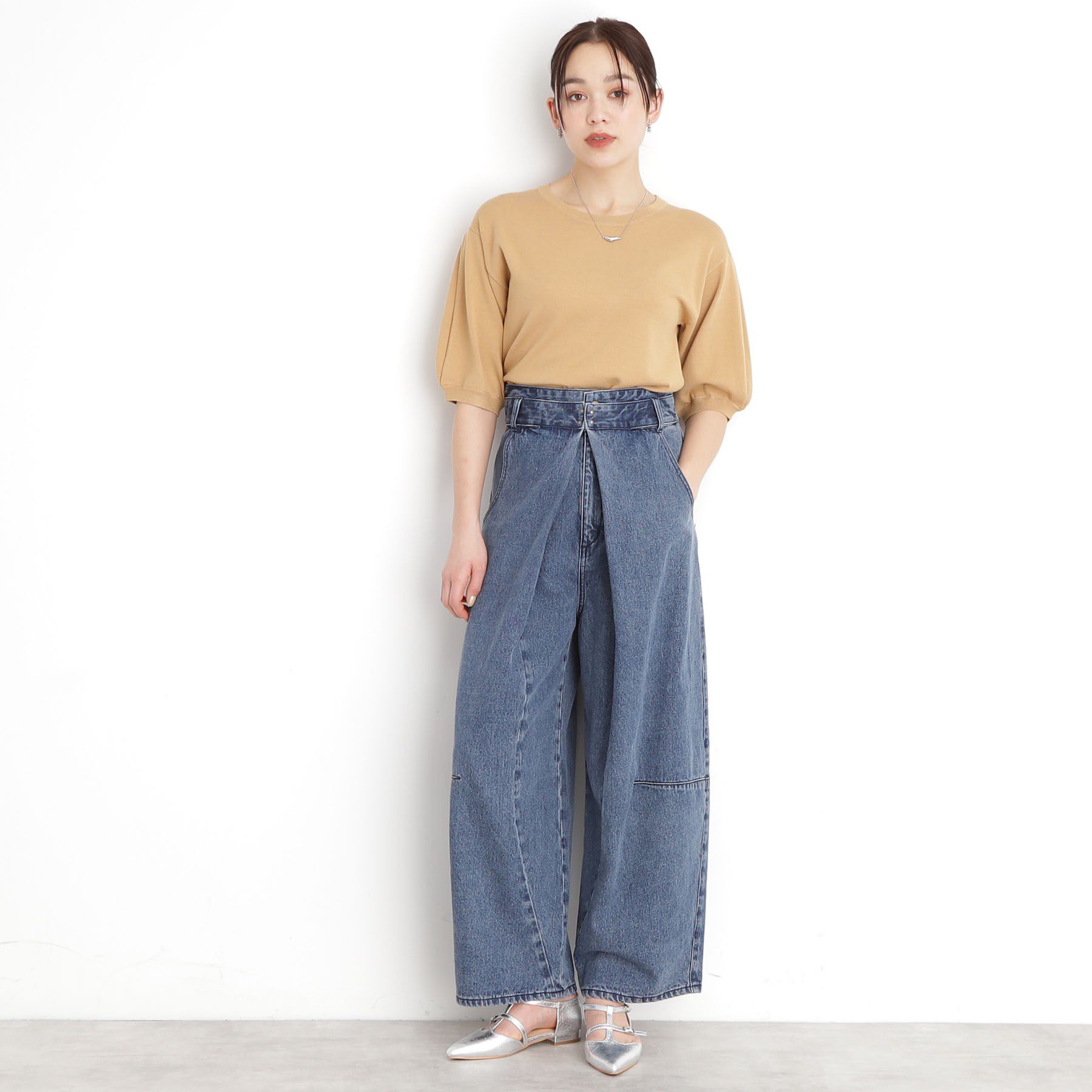 THE SHOP TK「【接触冷感/体型カバー】袖タック6分袖ニット/洗濯機OK/UVケア」|ニット・セーター|