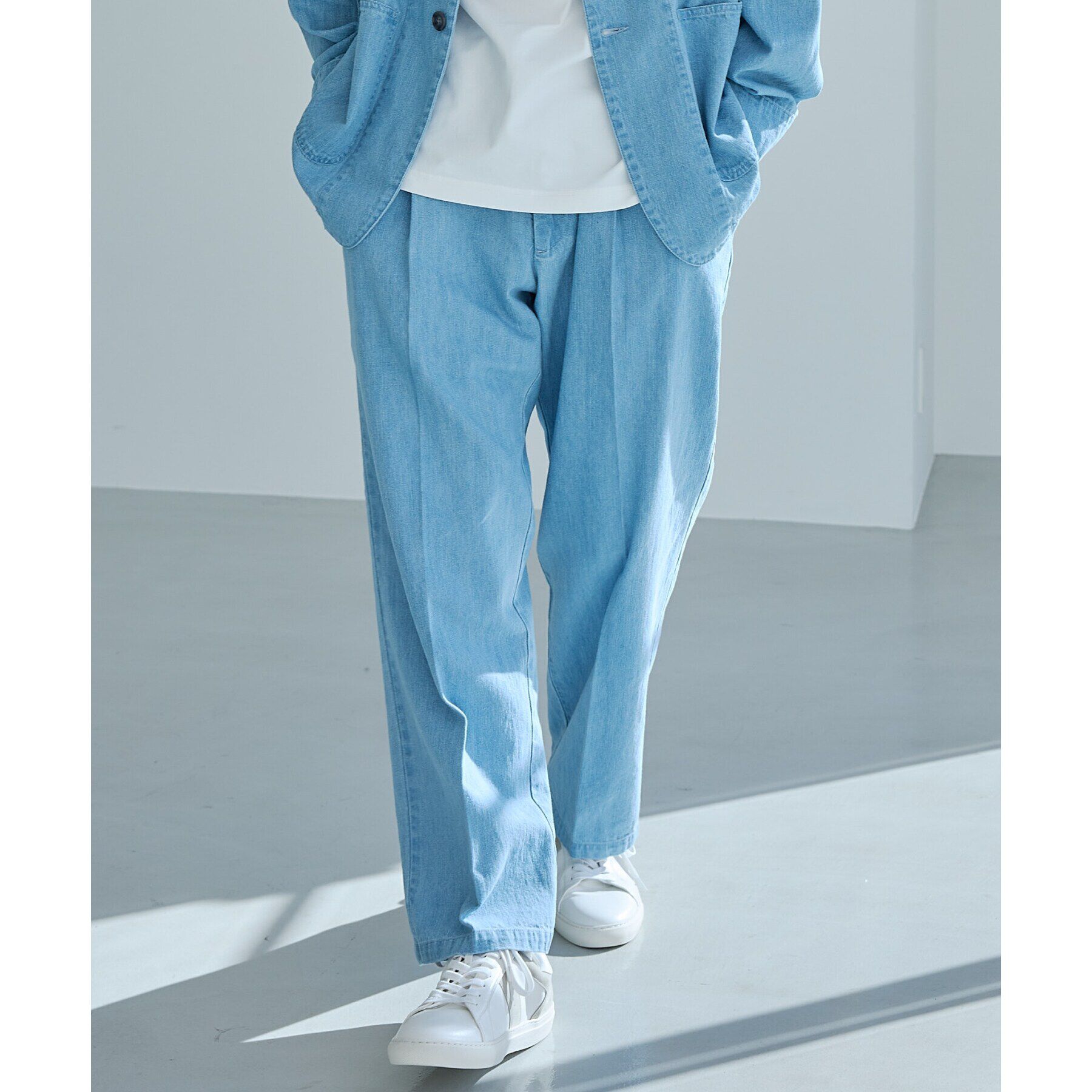 THE SHOP TK「綿麻デニムワイドイージーパンツ　セットアップ可」|その他|サックスブルー(09