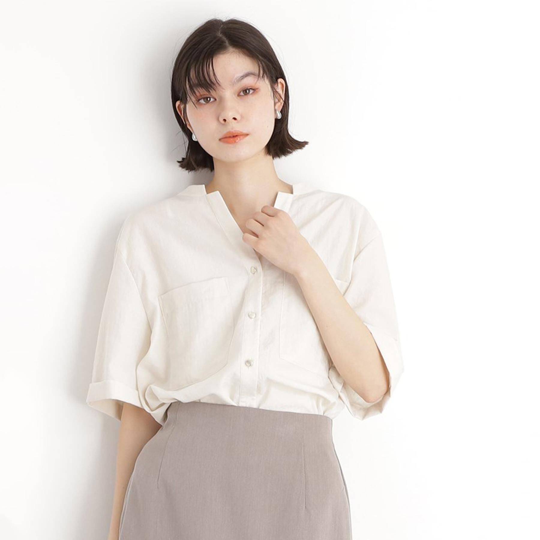 THE SHOP TK「ダブルポケット5分袖シャツ【体型カバー/洗濯機OK】」|シャツ・ブラウス|