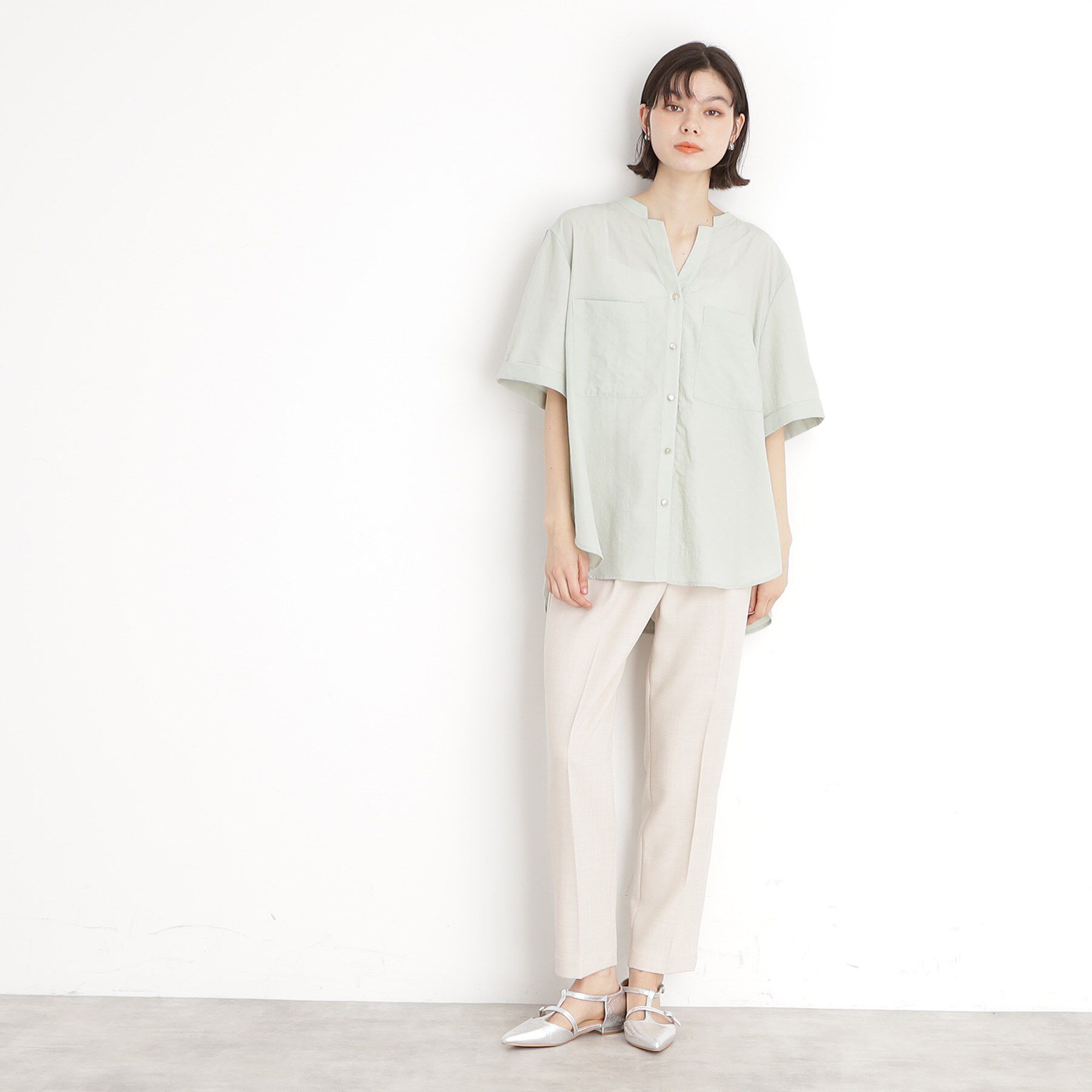 THE SHOP TK「ダブルポケット5分袖シャツ【体型カバー/洗濯機OK】」|シャツ・ブラウス|