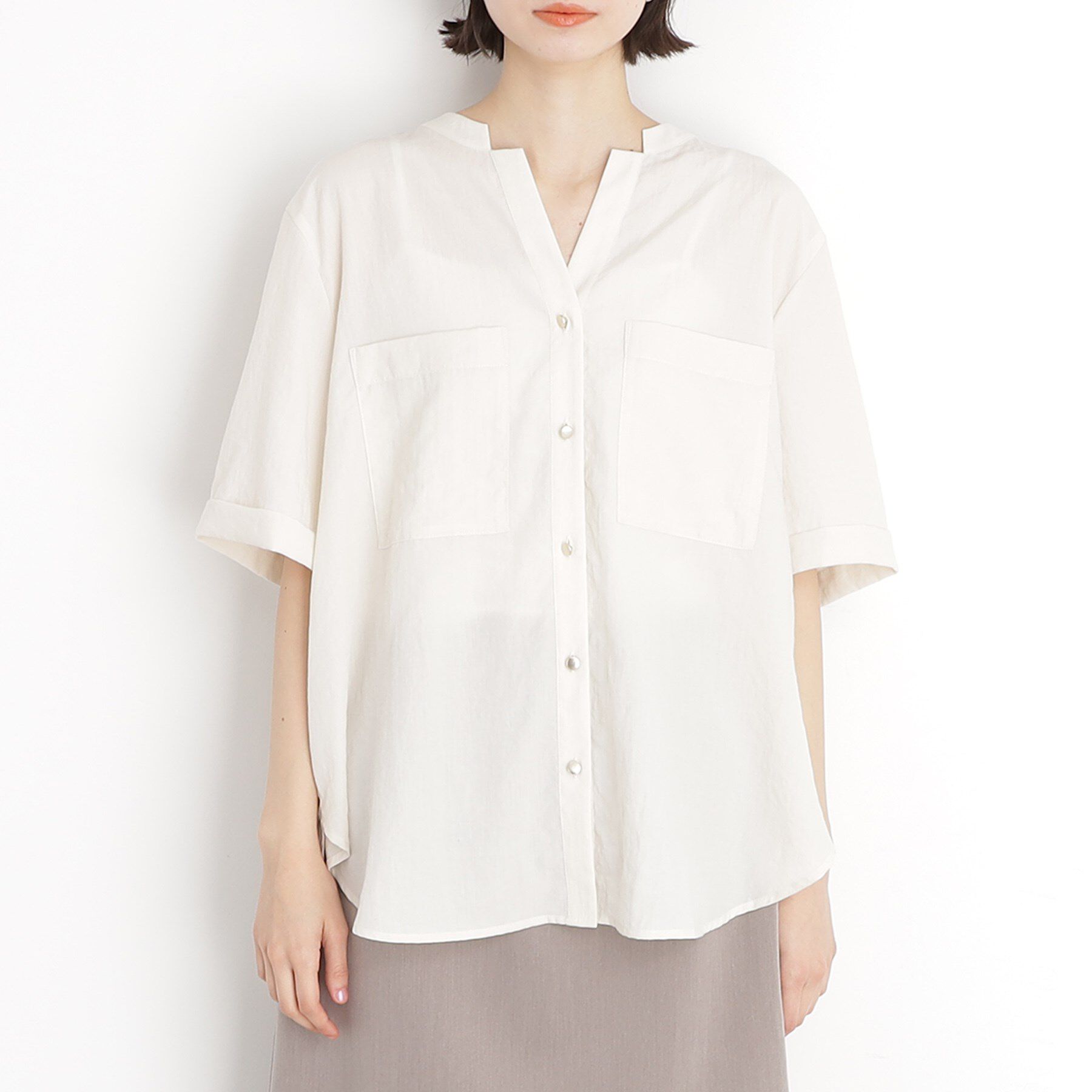 THE SHOP TK「ダブルポケット5分袖シャツ【体型カバー/洗濯機OK】」|シャツ・ブラウス|