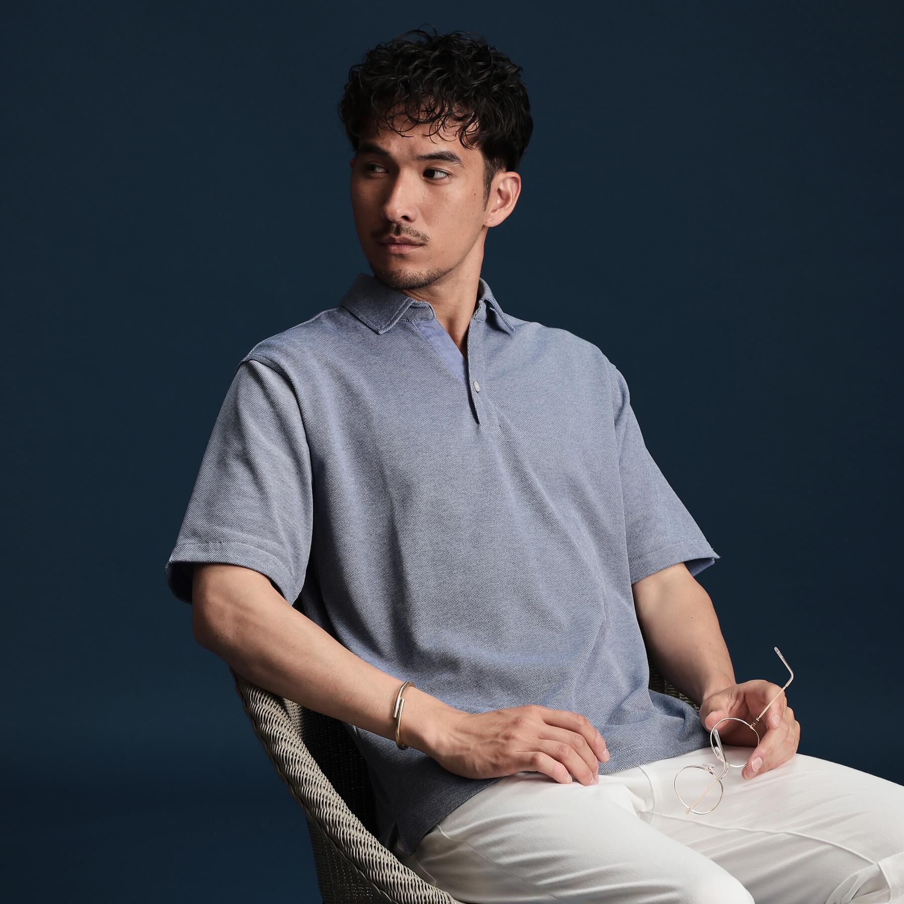 THE SHOP TK「シャンブレーカノコスキッパーポロシャツ」|ポロシャツ|ブルー(093)