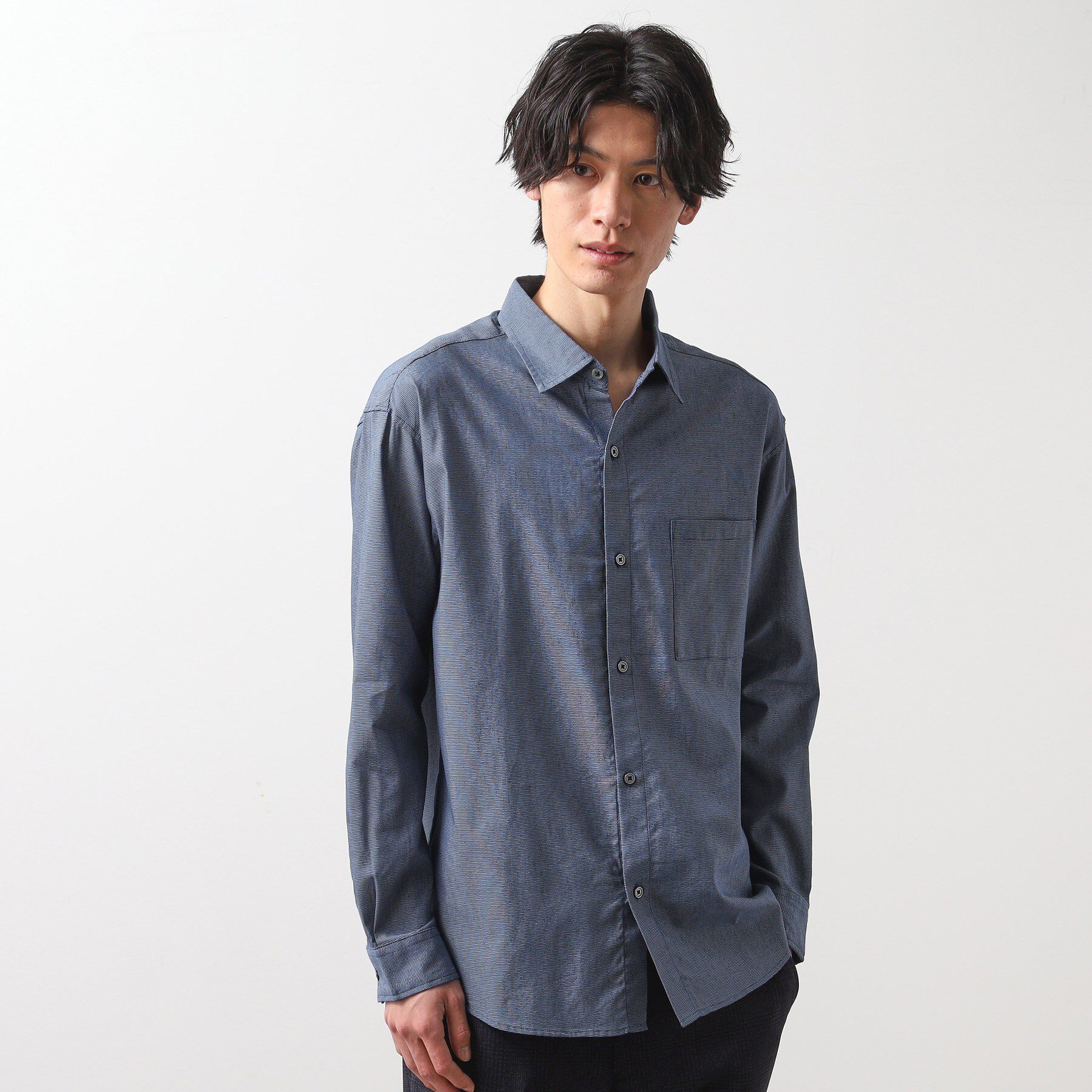 THE SHOP TK「綿麻ポリCOOLMAX（R）長袖シャツ」|シャツ・ブラウス|ブルー(093)