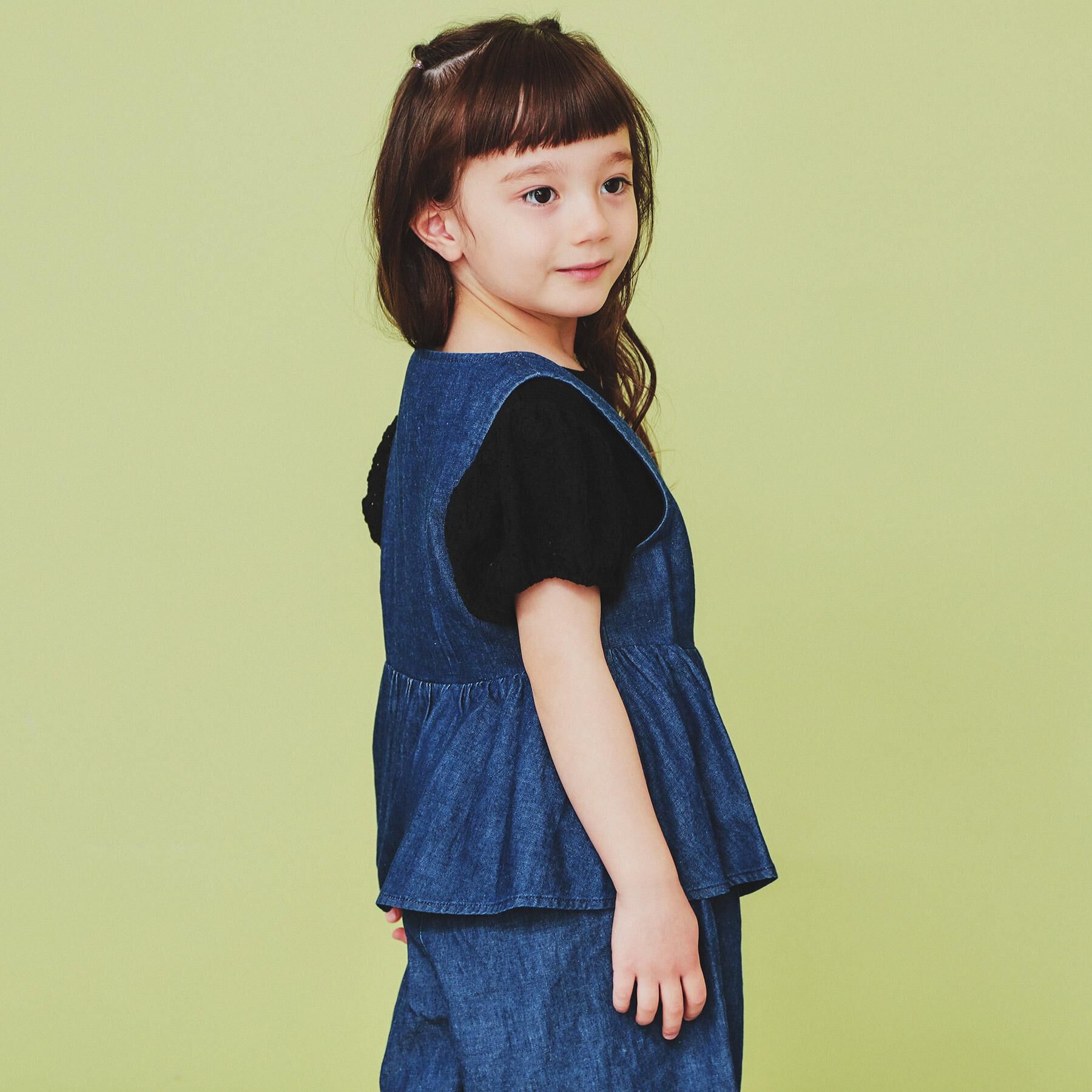 THE SHOP TK「【120-150】ペプラムライトデニムジレ/洗濯機OK・ママとおそろい」|ベスト・ジレ|