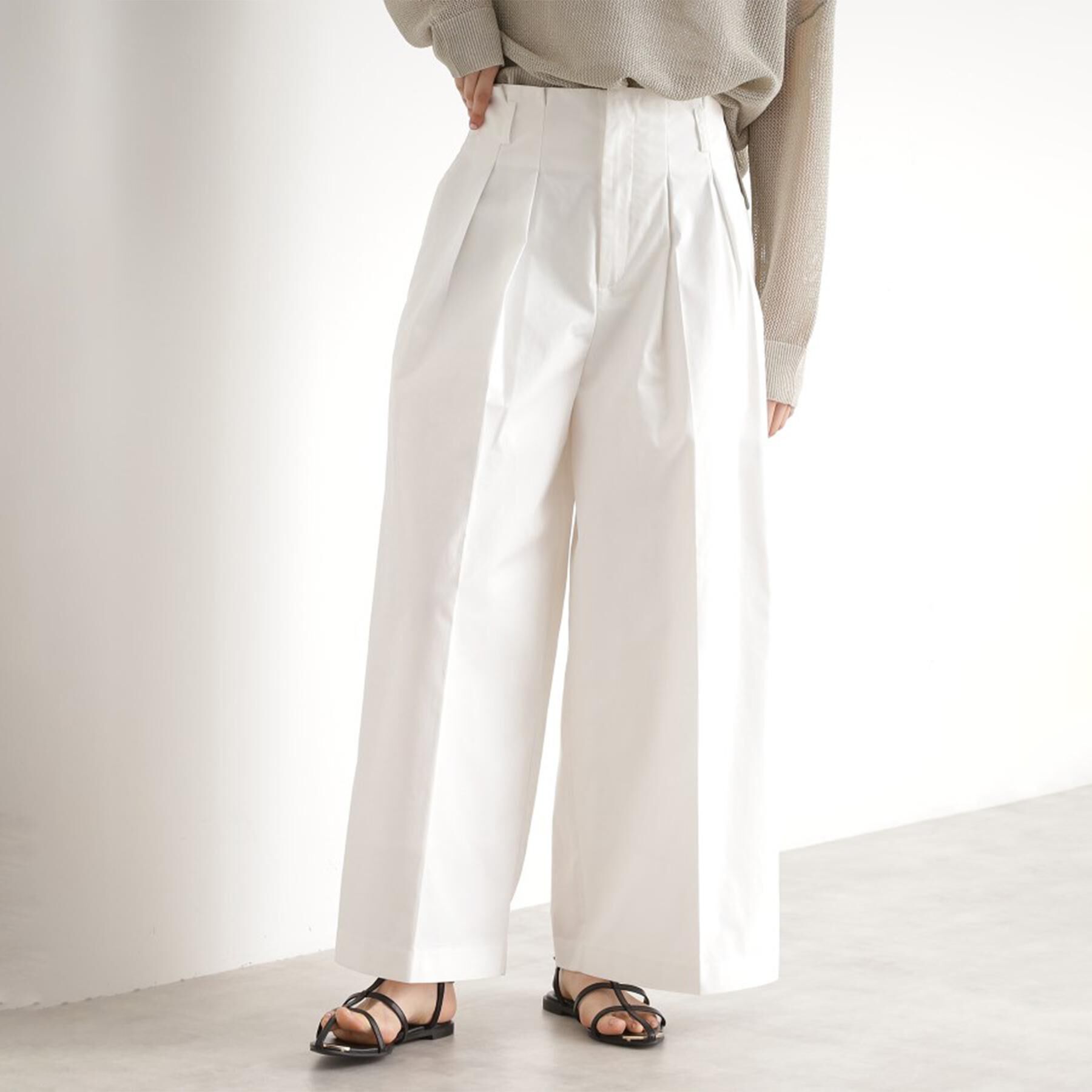 THE SHOP TK「ハイウエストタックワイドパンツ【洗える】」|その他|