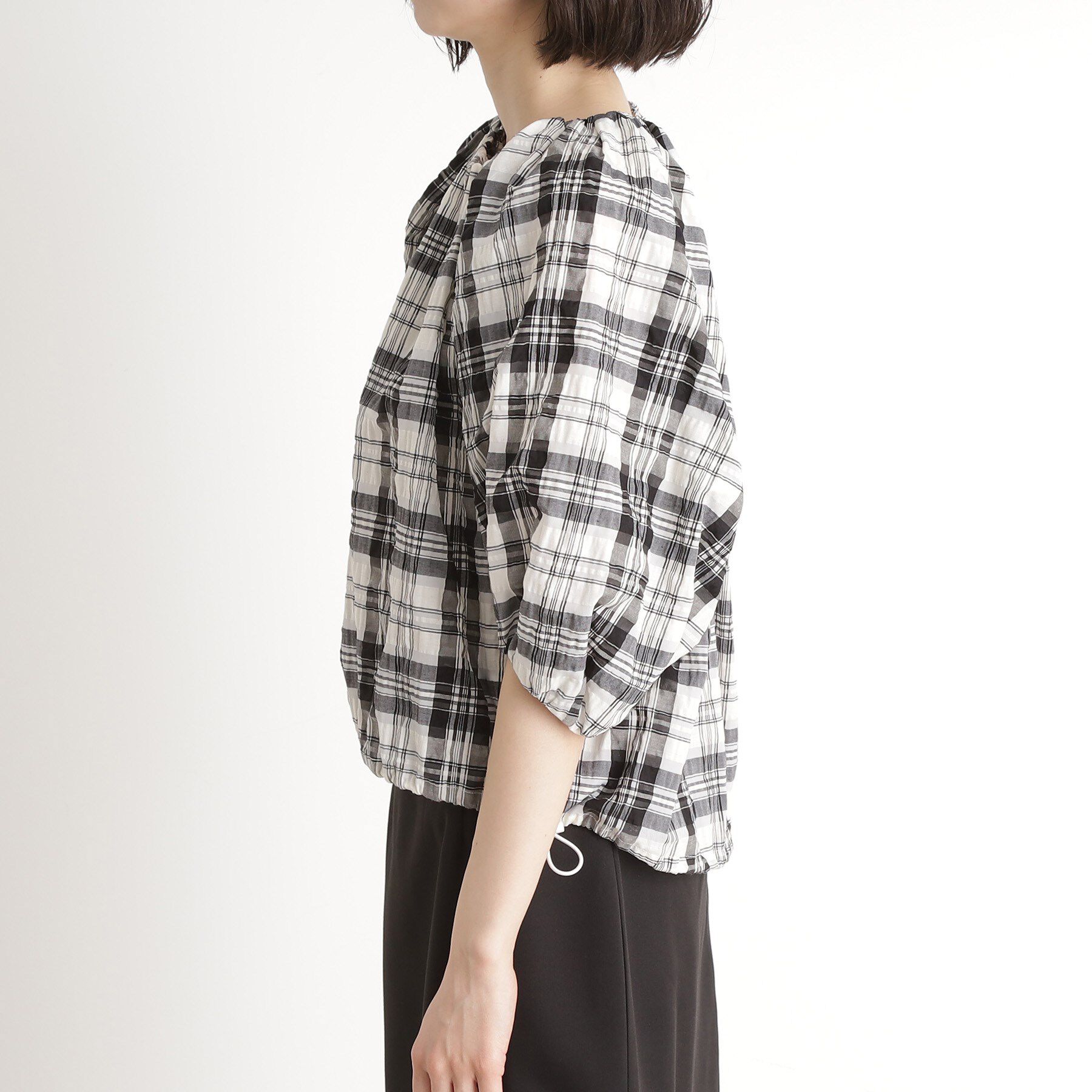 THE SHOP TK「チェックギャザーブラウス【洗える】」|シャツ・ブラウス|