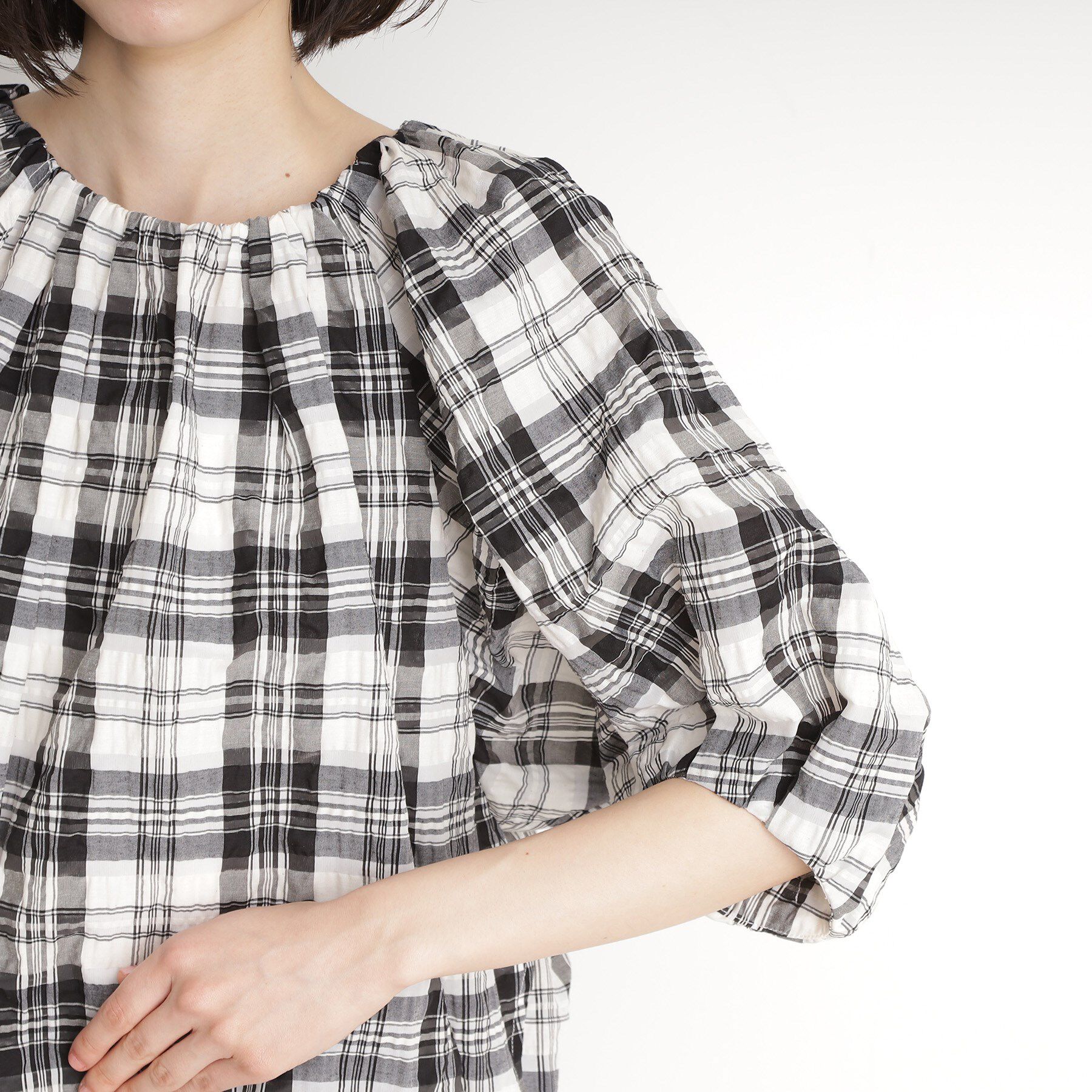 THE SHOP TK「チェックギャザーブラウス【洗える】」|シャツ・ブラウス|