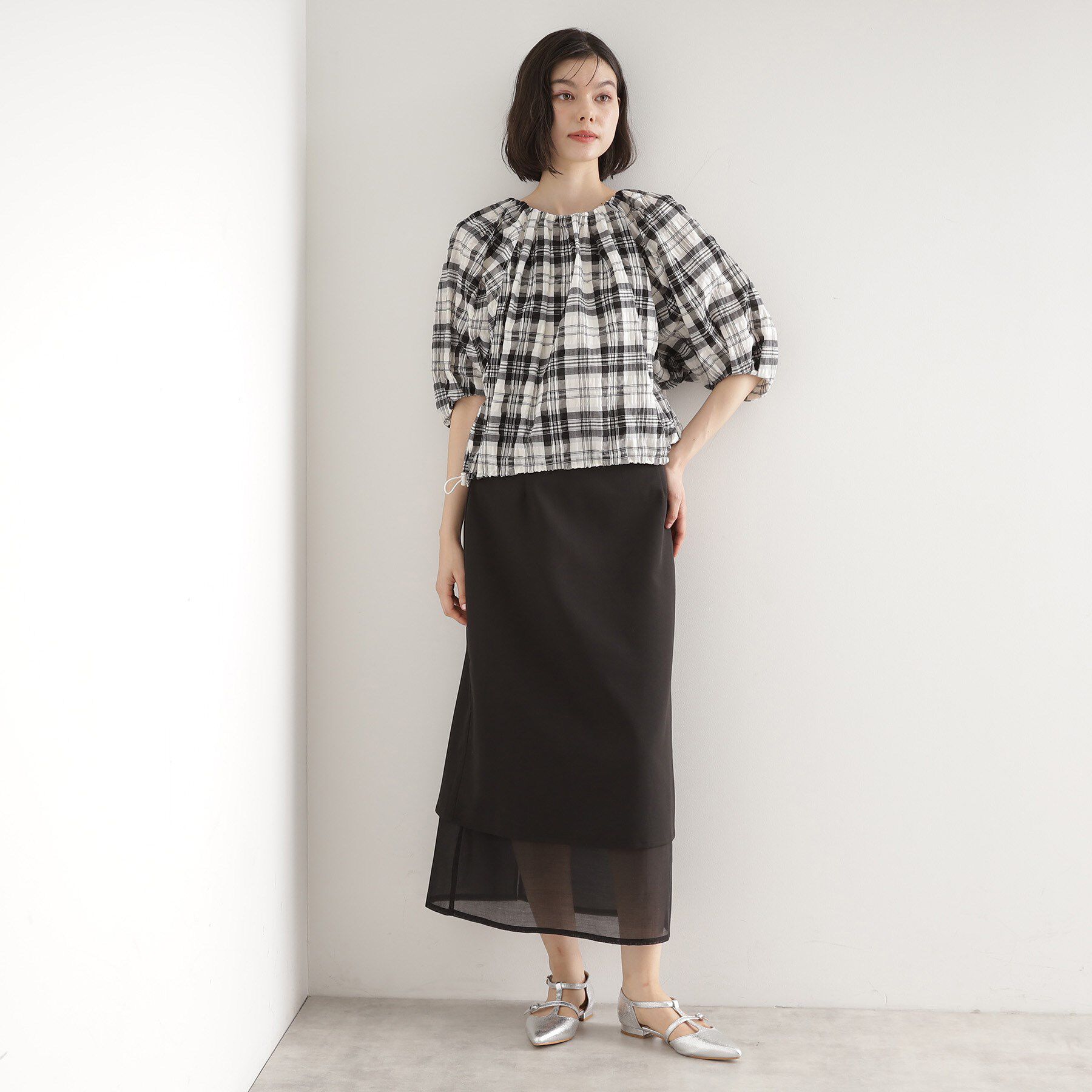THE SHOP TK「チェックギャザーブラウス【洗える】」|シャツ・ブラウス|