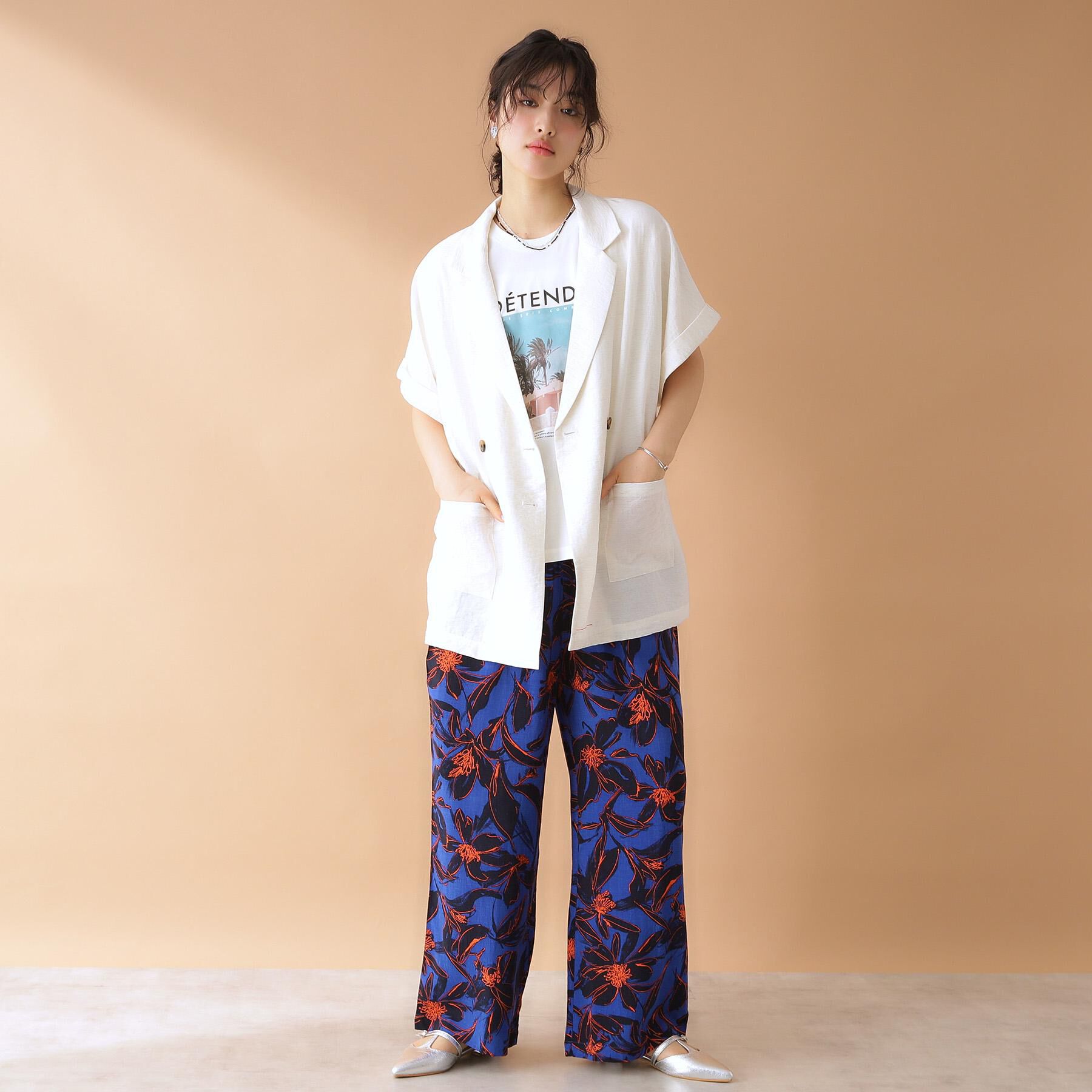 THE SHOP TK「リネン混半袖テーラージャケット【洗える/セットアップ可】」|テーラードジャケット|