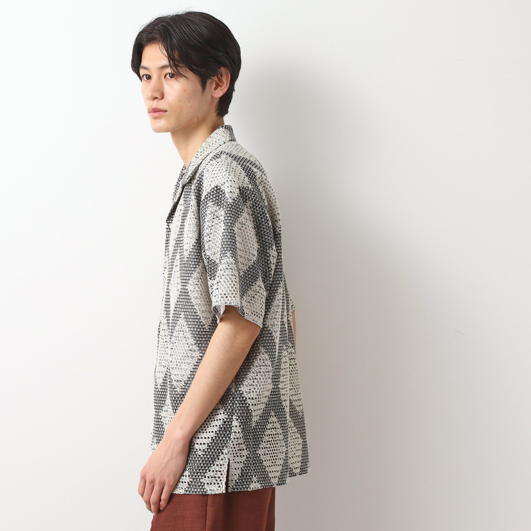 THE SHOP TK「ダイヤ柄プリント半袖シャツ【洗濯機OK/オーバーサイズ】」|シャツ・ブラウス|