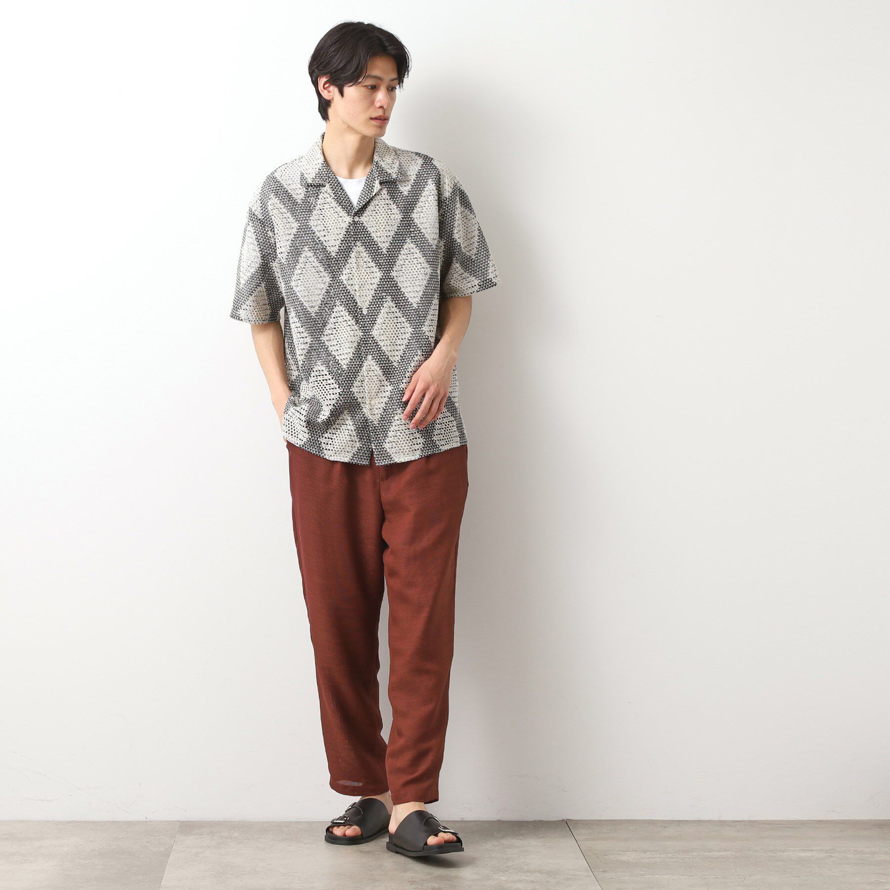 THE SHOP TK「ダイヤ柄プリント半袖シャツ【洗濯機OK/オーバーサイズ】」|シャツ・ブラウス|