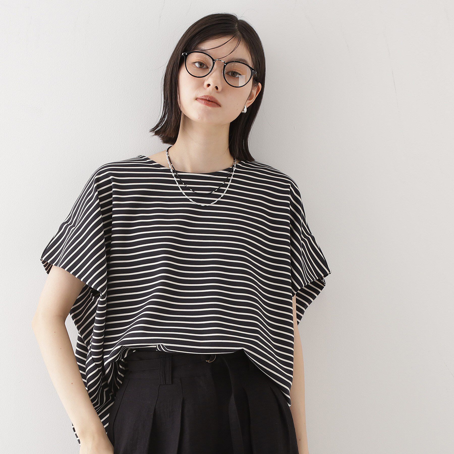 THE SHOP TK「ポンチボリュームプルオーバー【体型カバー/洗える/シワになりにくい】」|Tシャツ・カットソー|ネイビー(394)