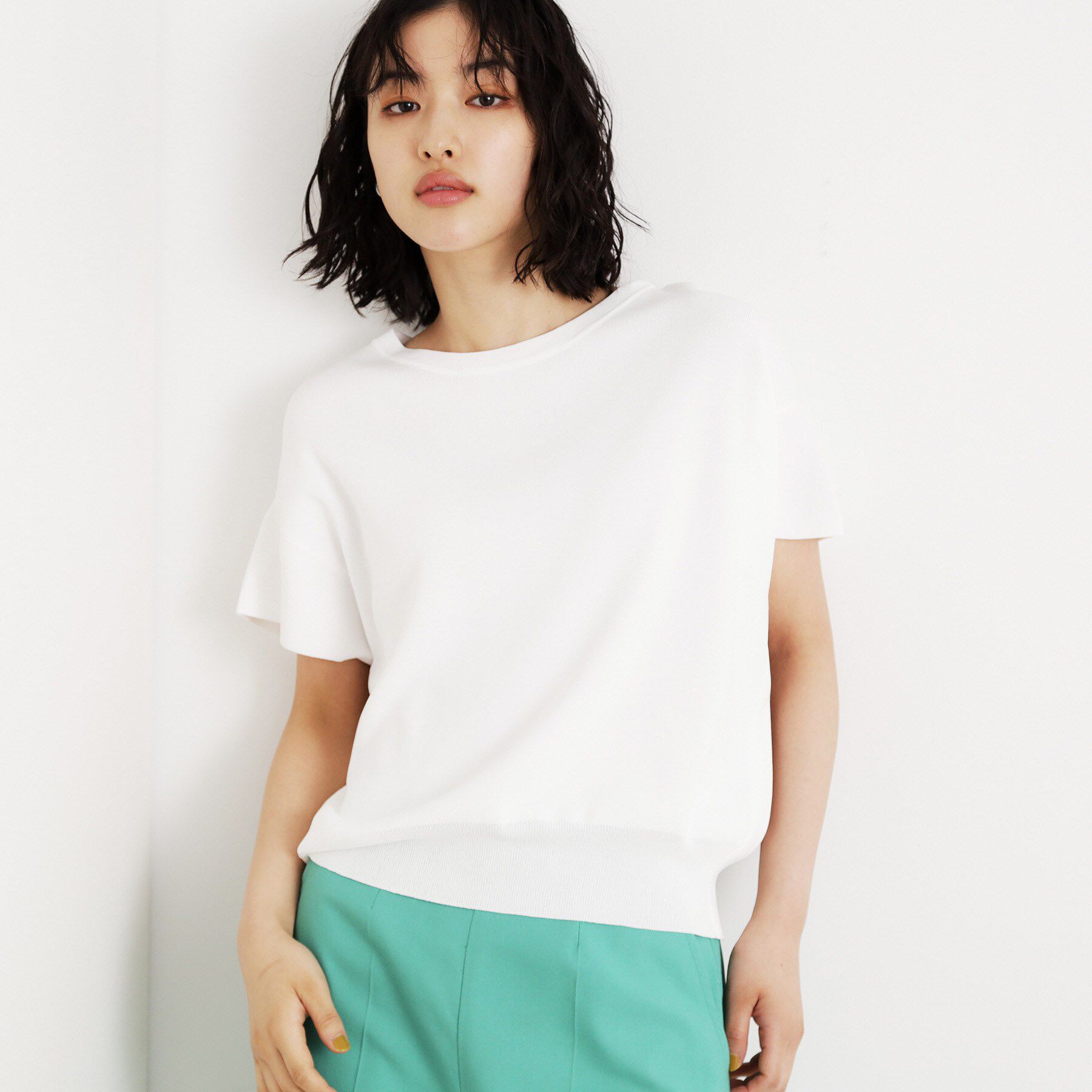 THE SHOP TK「さらさらフレアスリーブサマーニット【毛玉になりにくい/UV/洗濯機OK】」|ニット・セーター|オフホワイト(003