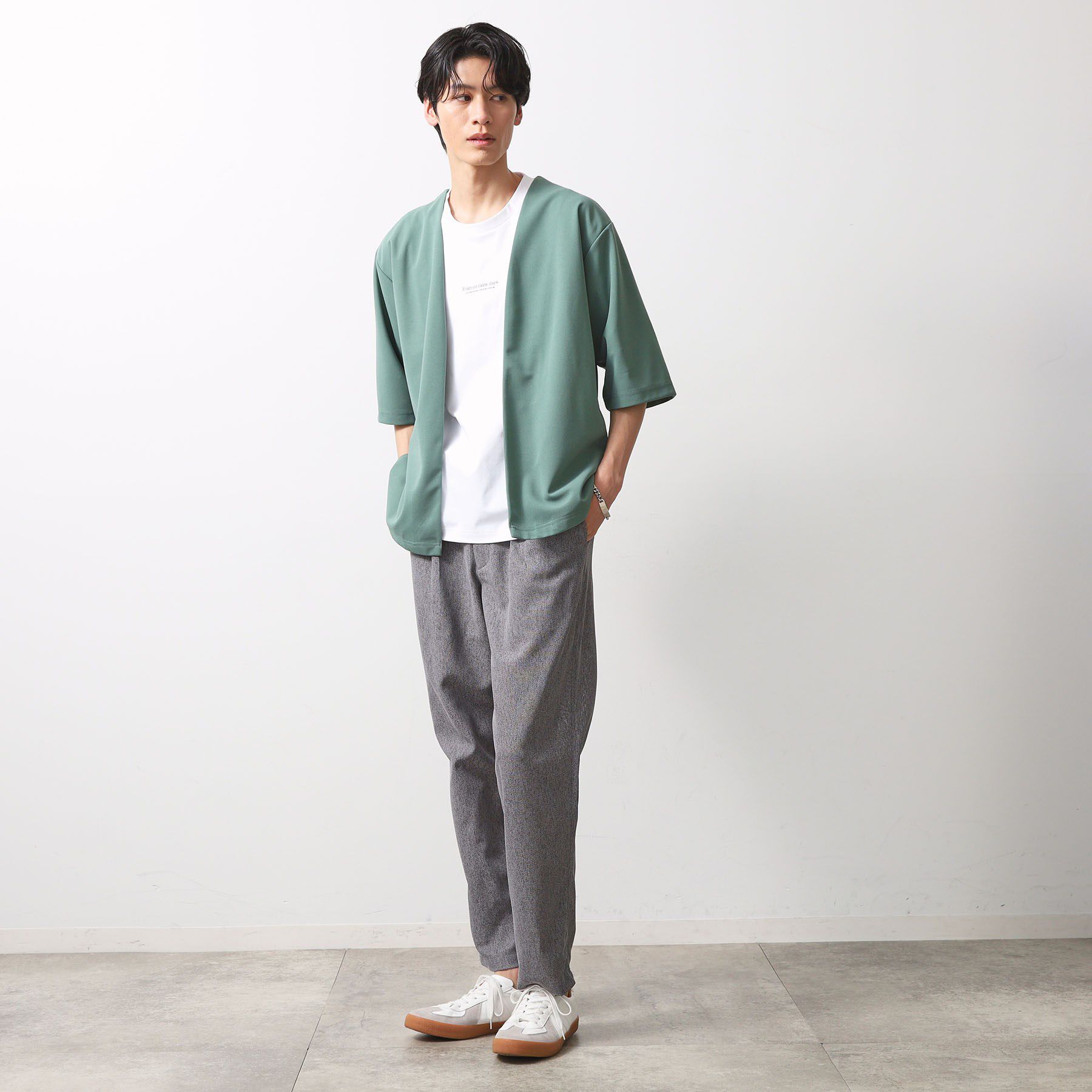 THE SHOP TK「梨地アンサンブルカーディガン　五分袖カーディガン＋半袖Tシャツセット/マシンウォッシャブル」|カーディガン|