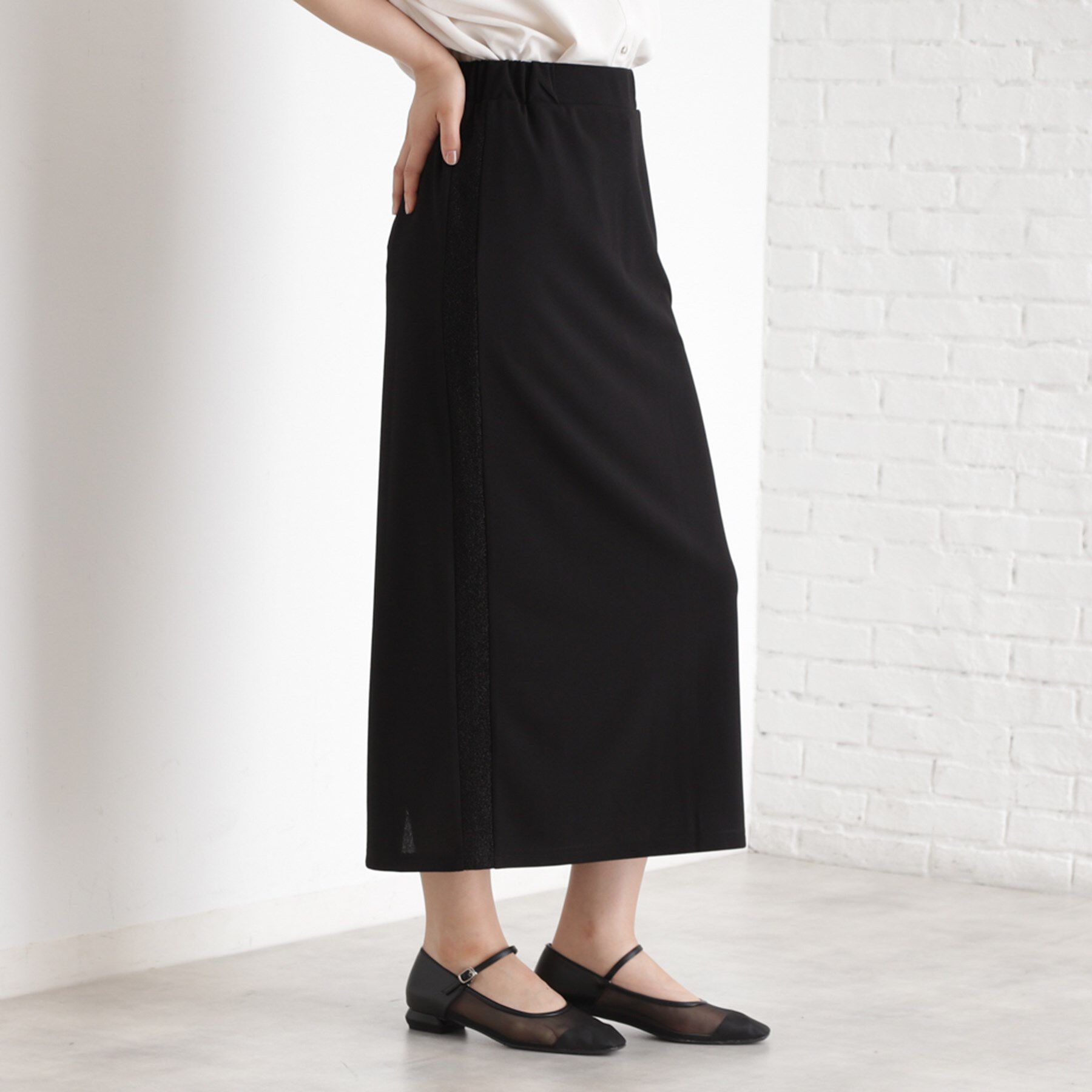 THE SHOP TK「サイドラメラインタイトスカート【洗濯機OK】」|スカート|