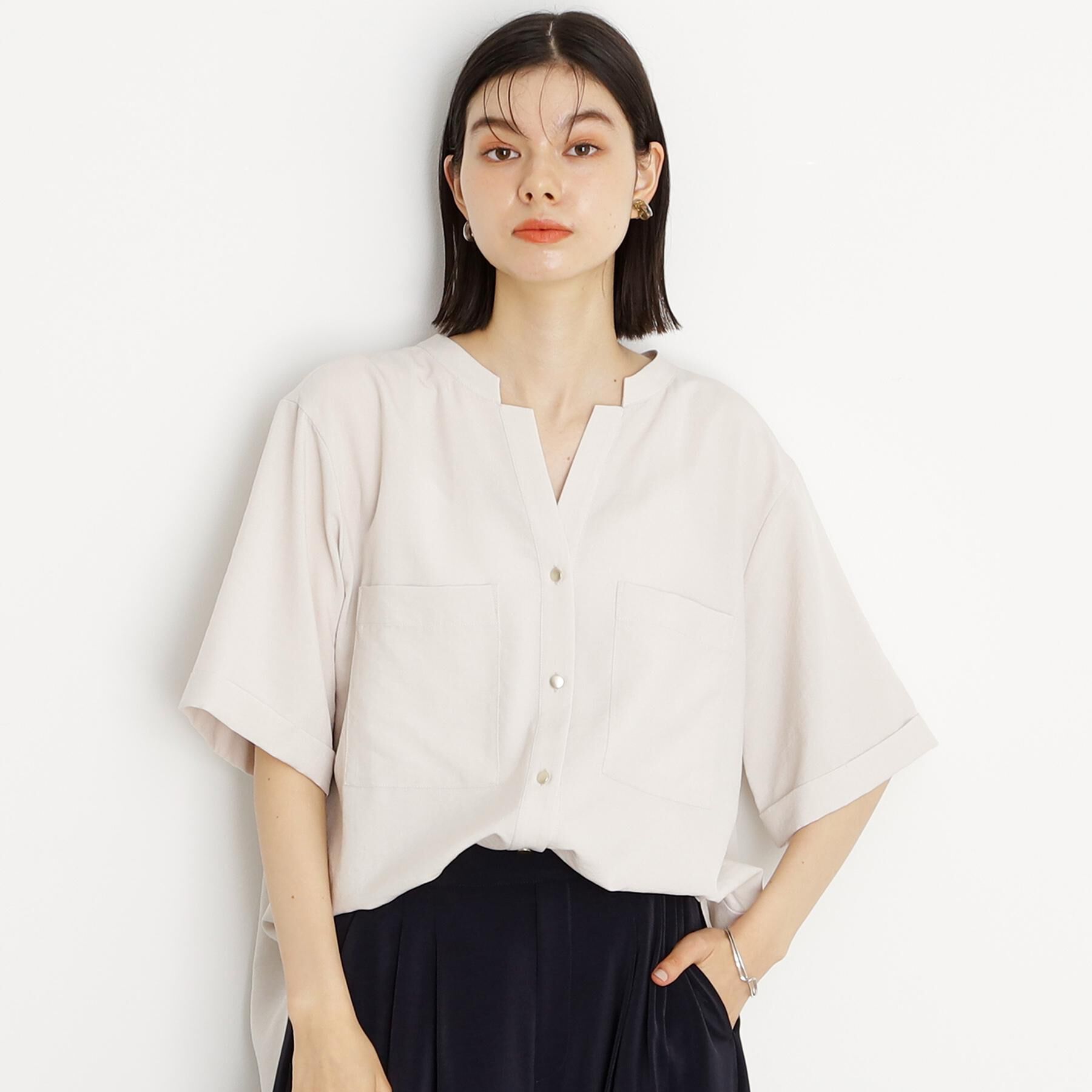 THE SHOP TK「ダブルポケット5分袖シャツ/体型カバー／洗濯機OK」|シャツ・ブラウス|