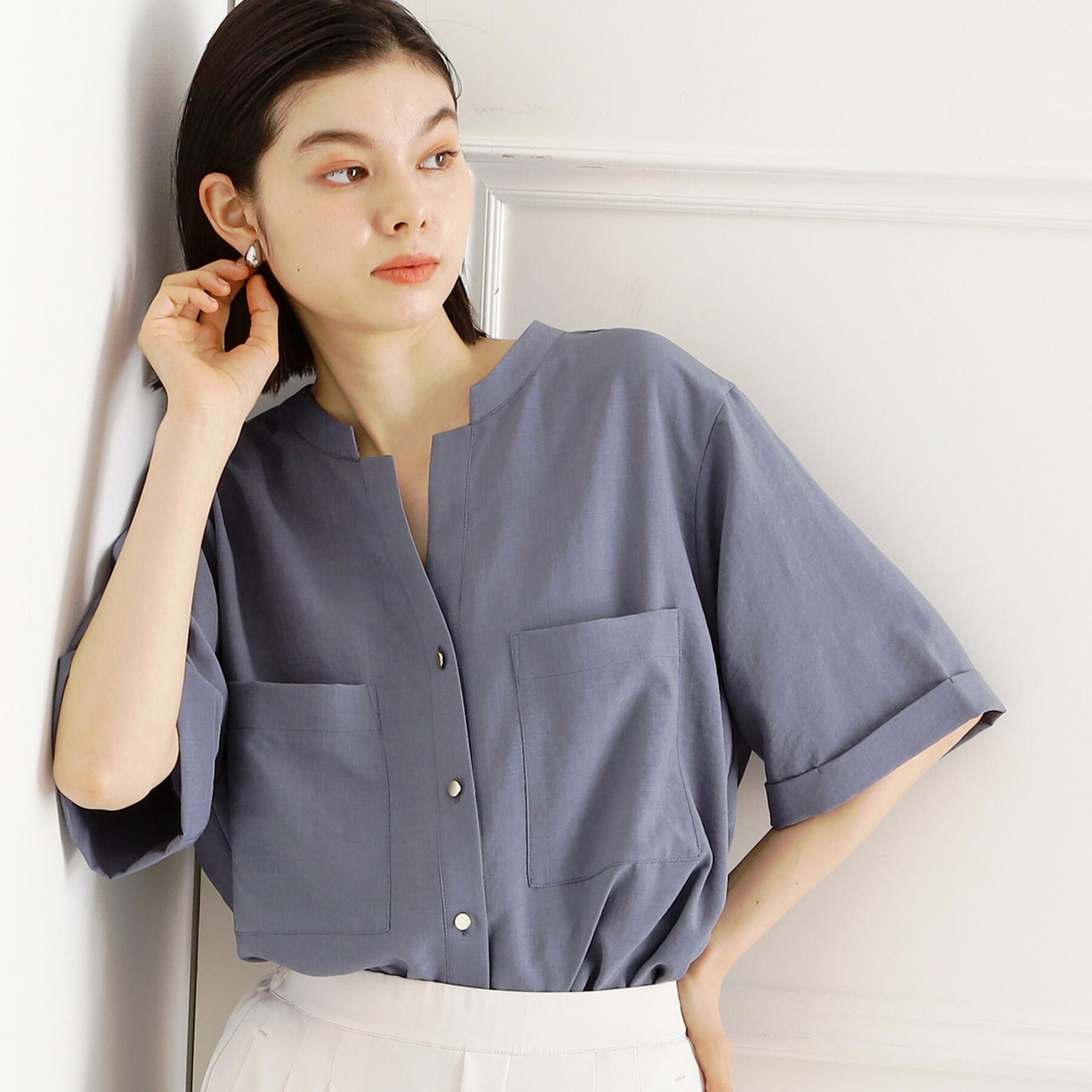 THE SHOP TK「ダブルポケット5分袖シャツ/体型カバー／洗濯機OK」|シャツ・ブラウス|