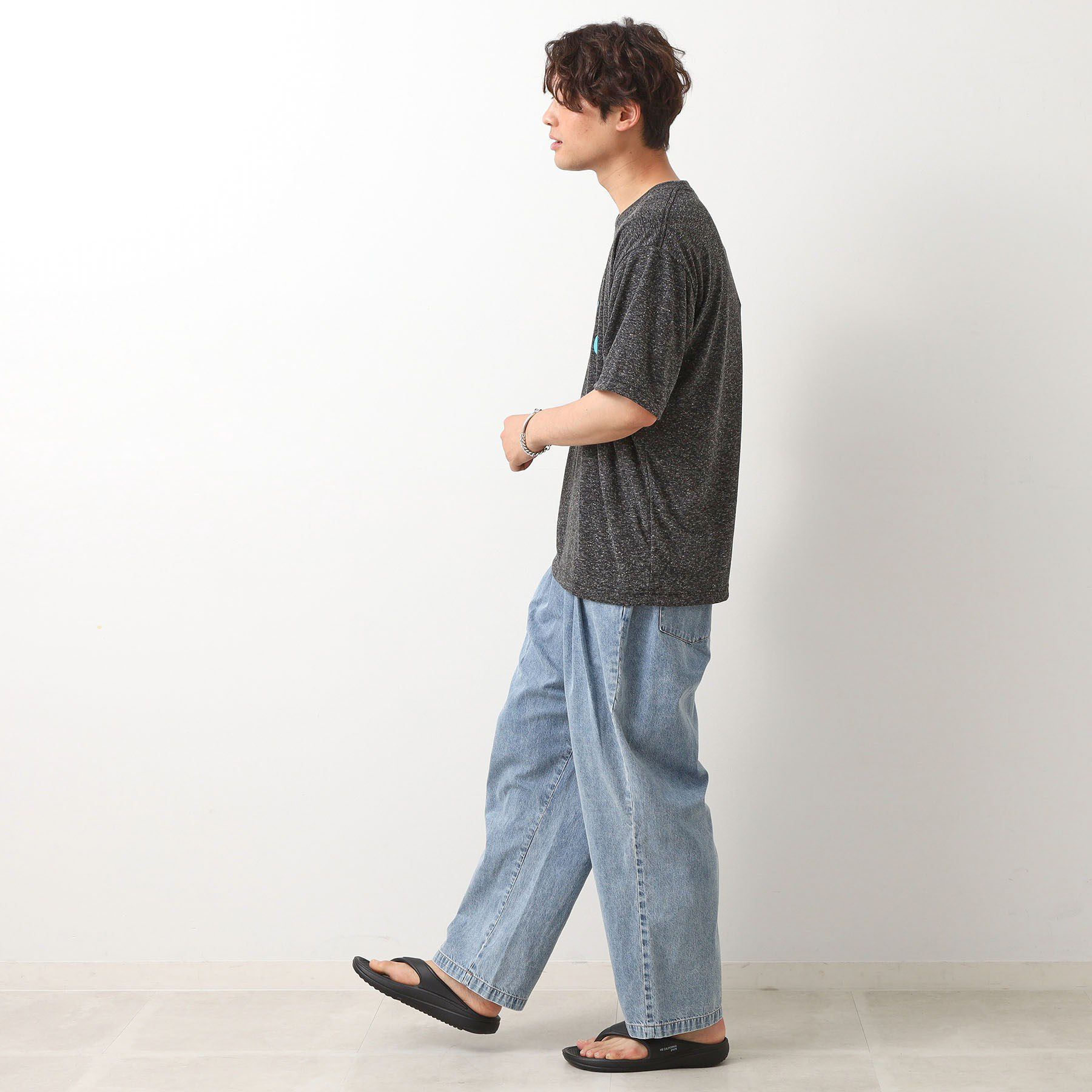 THE SHOP TK「ポリ麻プリント半袖Tシャツ【洗濯機OK】」|Tシャツ・カットソー|