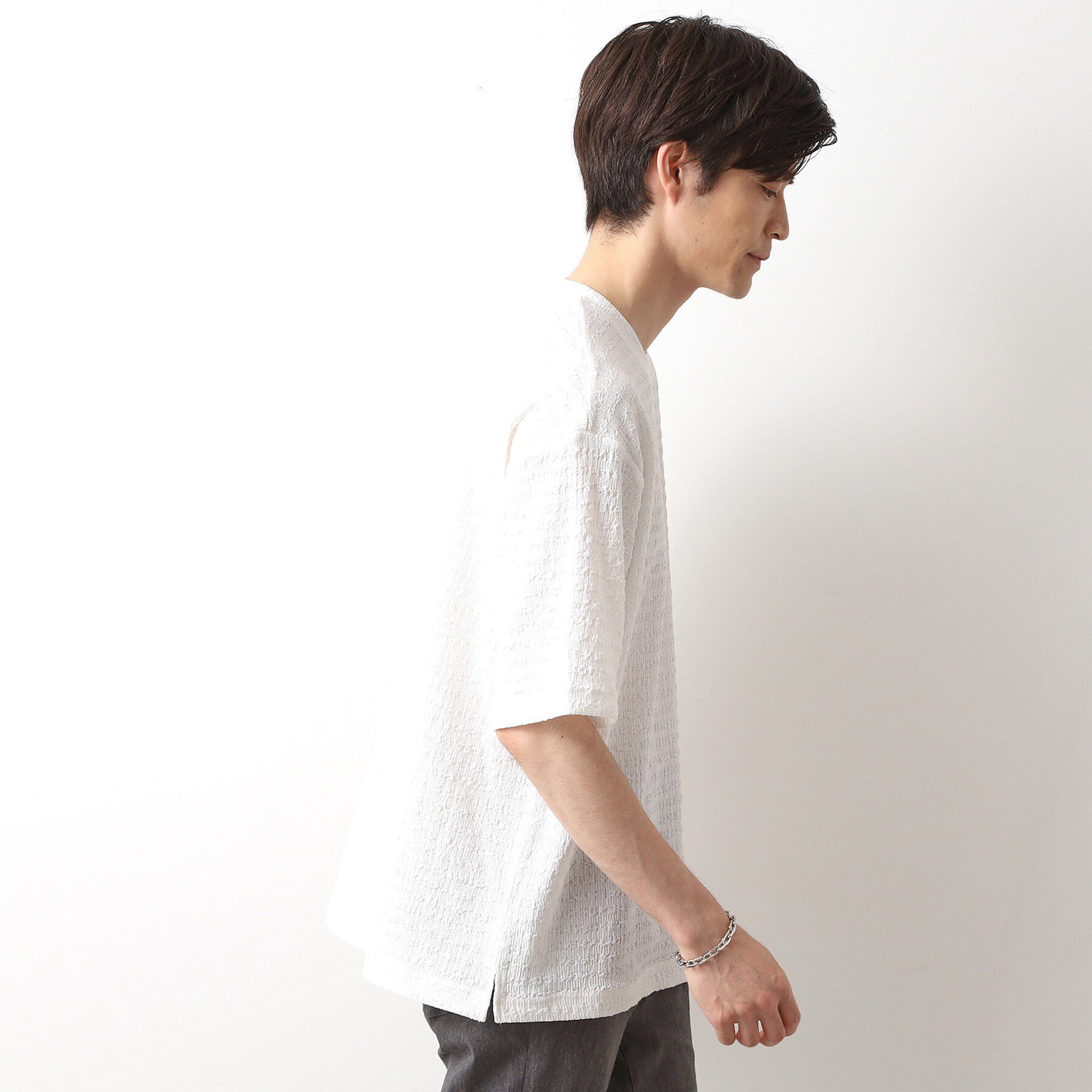 THE SHOP TK「楊柳ボーダー半袖Tシャツ【洗濯機OK】」|Tシャツ・カットソー|