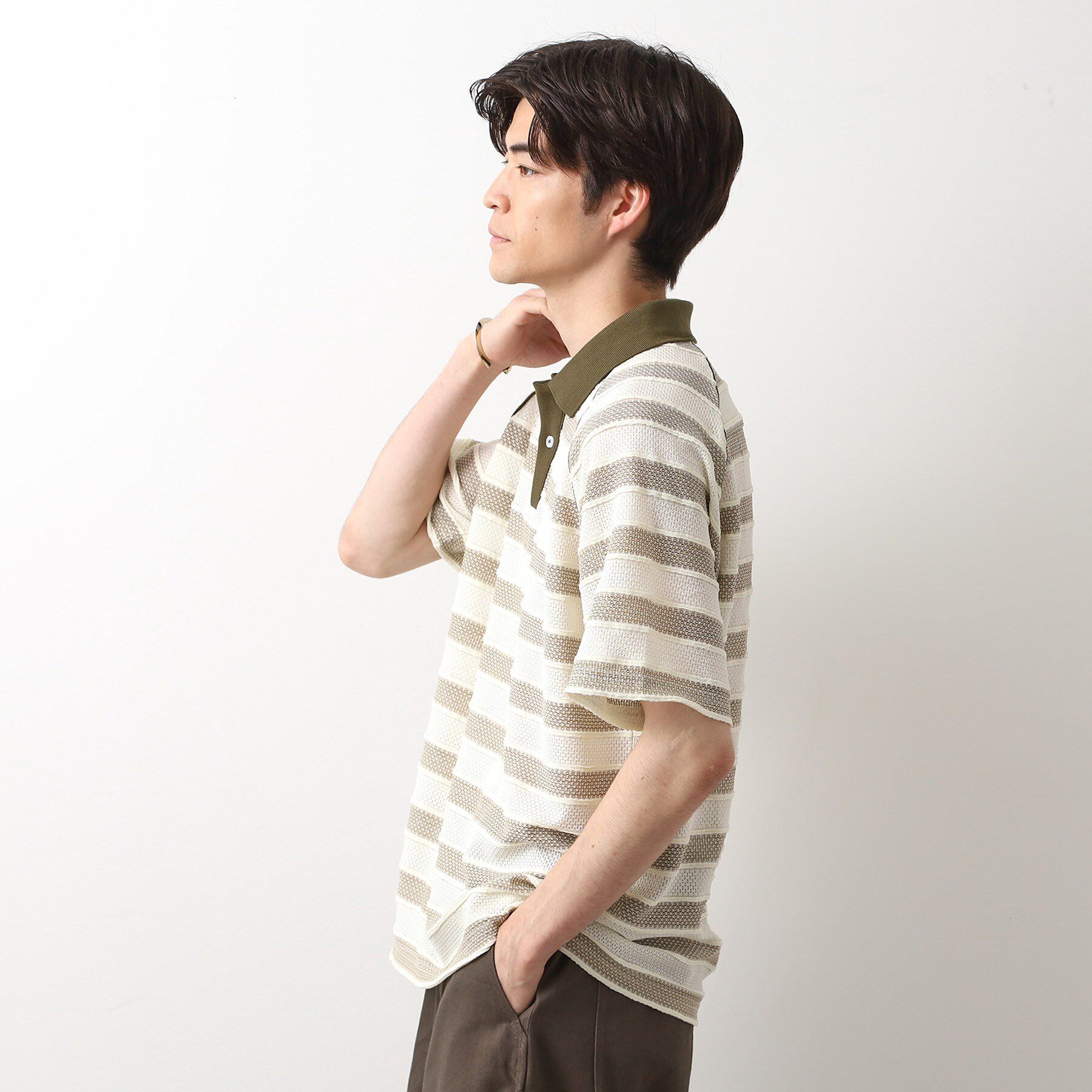 THE SHOP TK「変形ボーダーポロシャツ【洗濯機OK】」|Tシャツ・カットソー|