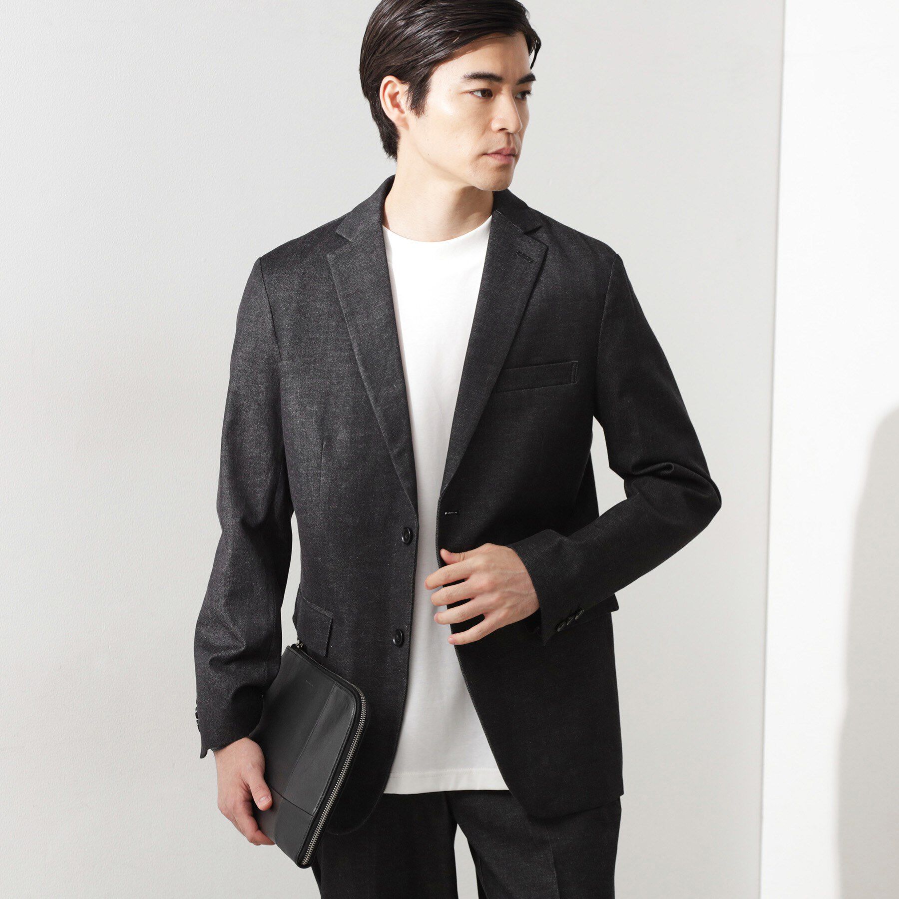 THE SHOP TK「エバーデニムジャケット【色落ちしにくい/洗濯機OK/ストレッチ/セットアップ可】」|テーラードジャケット|ブラック(019)