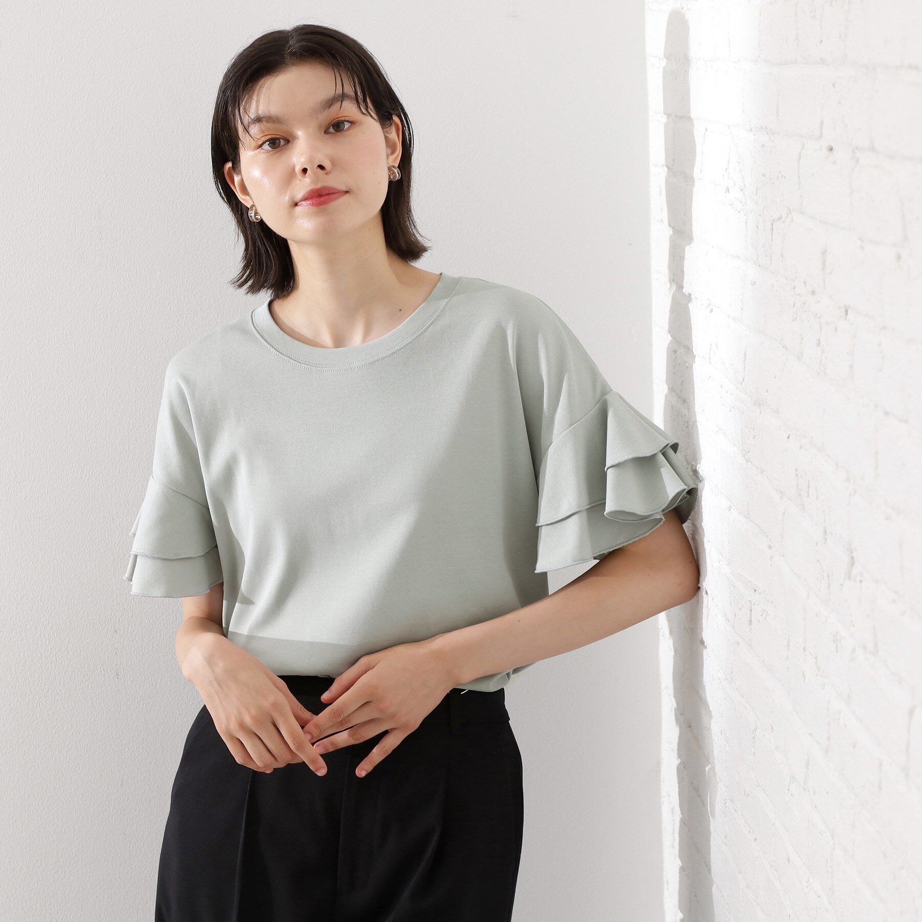 THE SHOP TK「【汗染み防止】袖フリルTシャツ【UVカット/洗濯機OK】」|Tシャツ・カットソー|サックスブルー(09