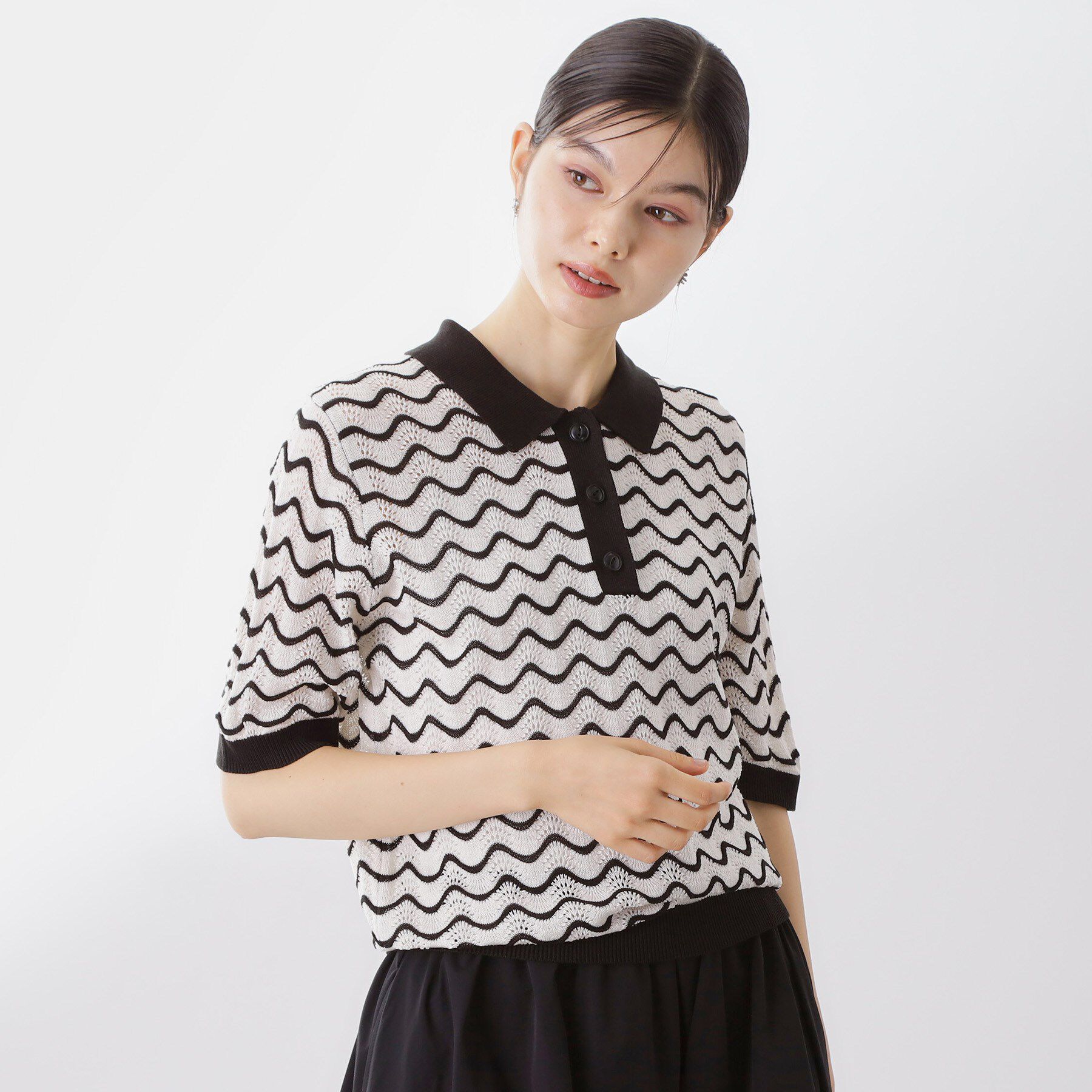 THE SHOP TK「【再入荷】柄アソートポロニットシャツ【洗濯機OK】」|ニット・セーター|アイボリー(304)