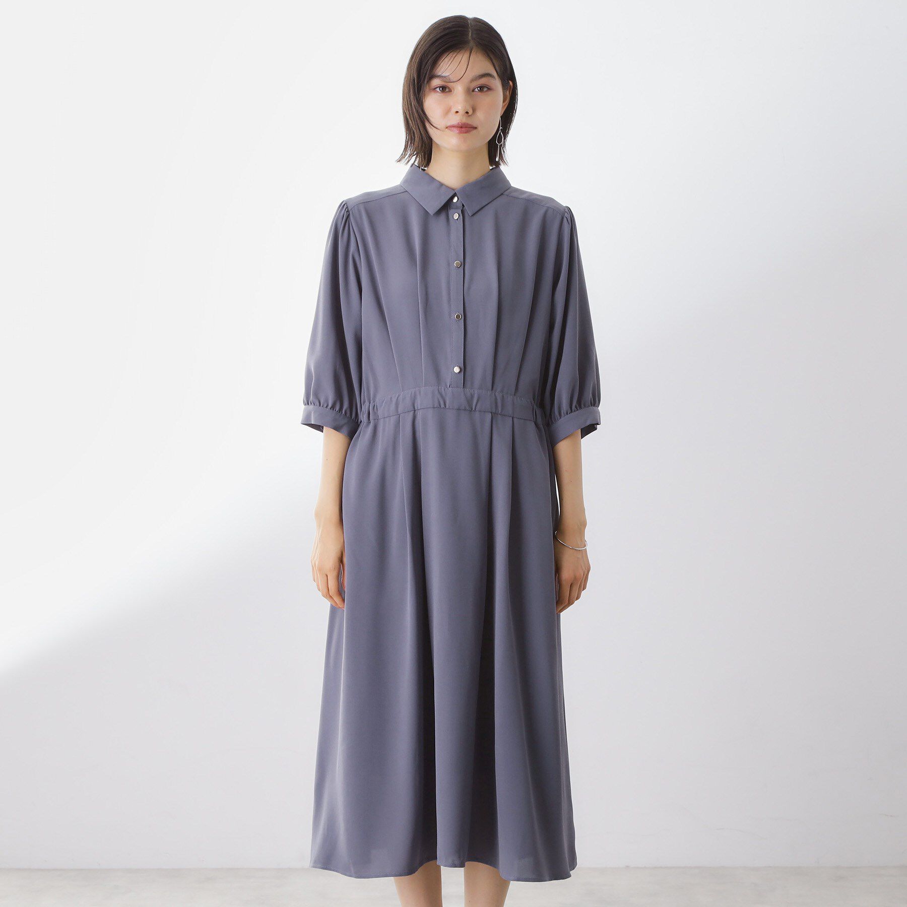 THE SHOP TK「5分袖シャツワンピース【防シワ/吸水速乾/UVケア/洗濯機OK】」|ワンピース|