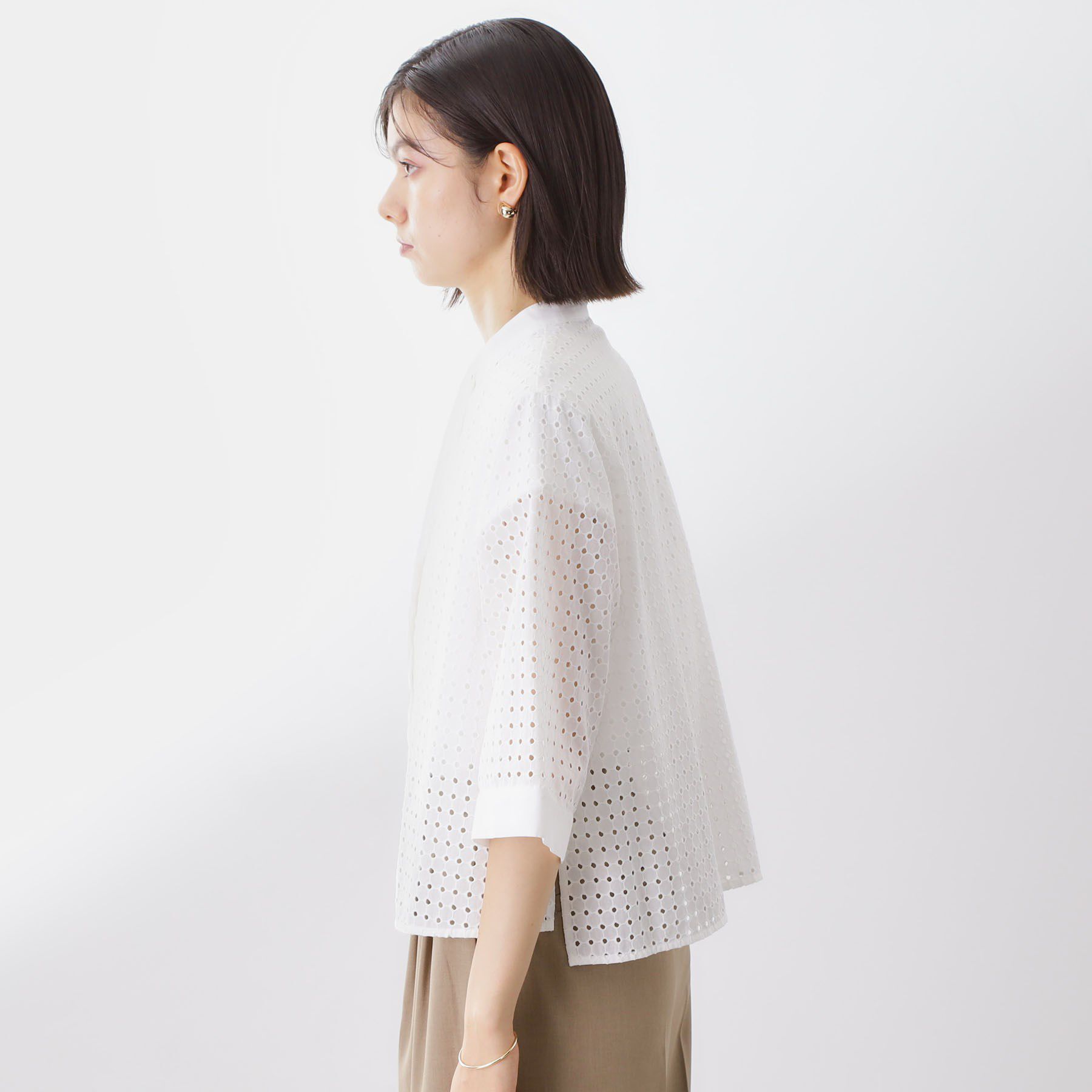 THE SHOP TK「5分袖レース刺繍コットンシャツ」|シャツ・ブラウス|