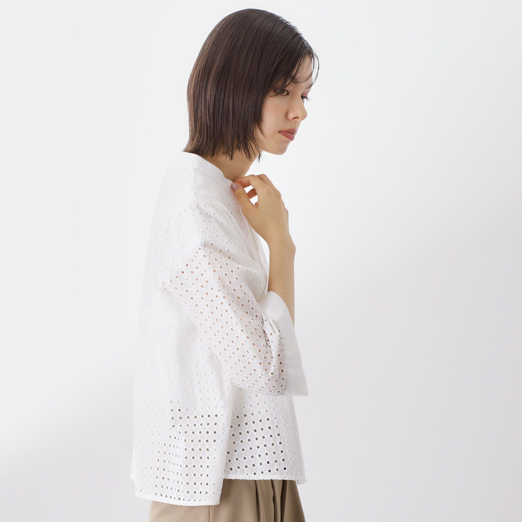 THE SHOP TK「5分袖レース刺繍コットンシャツ」|シャツ・ブラウス|