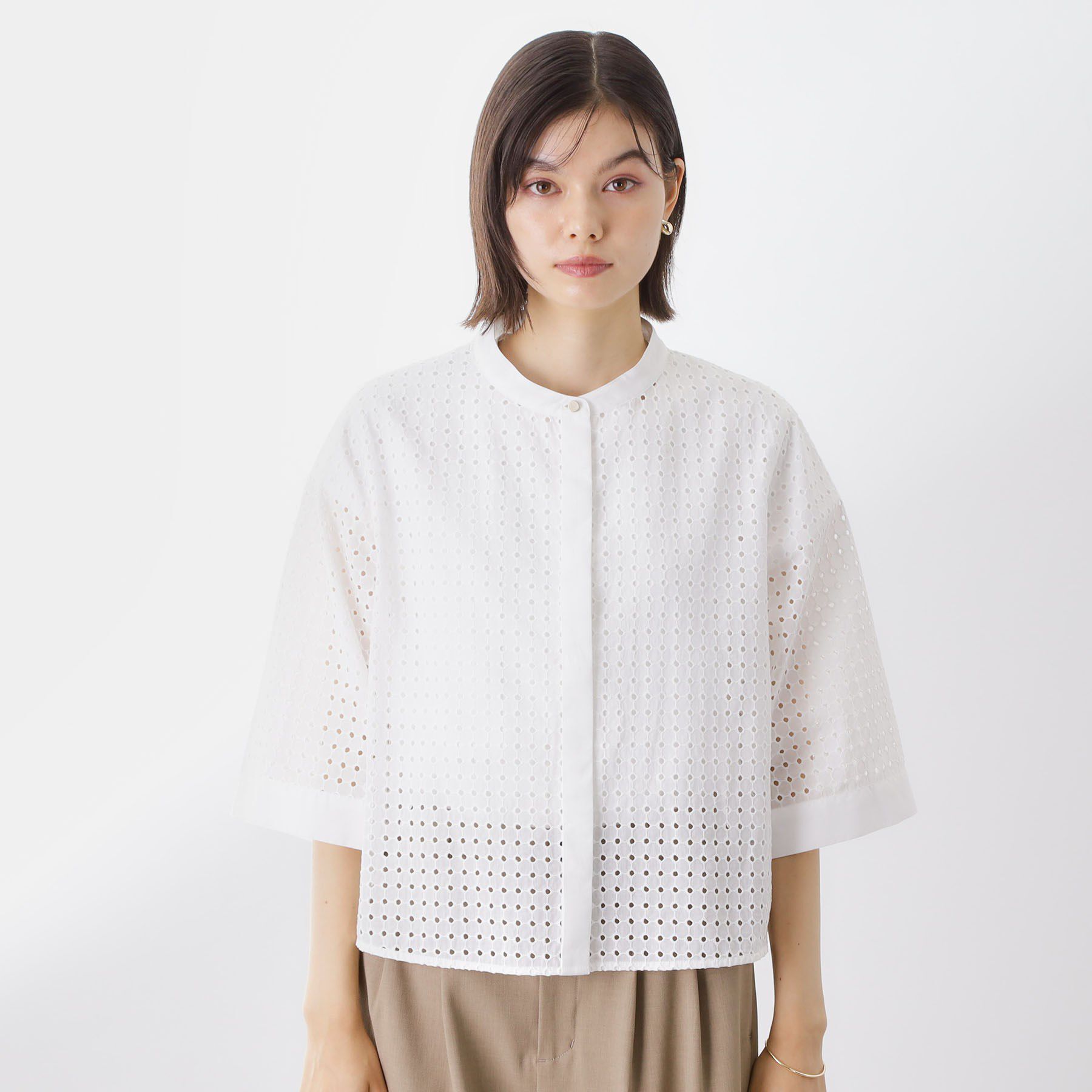 THE SHOP TK「5分袖レース刺繍コットンシャツ」|シャツ・ブラウス|