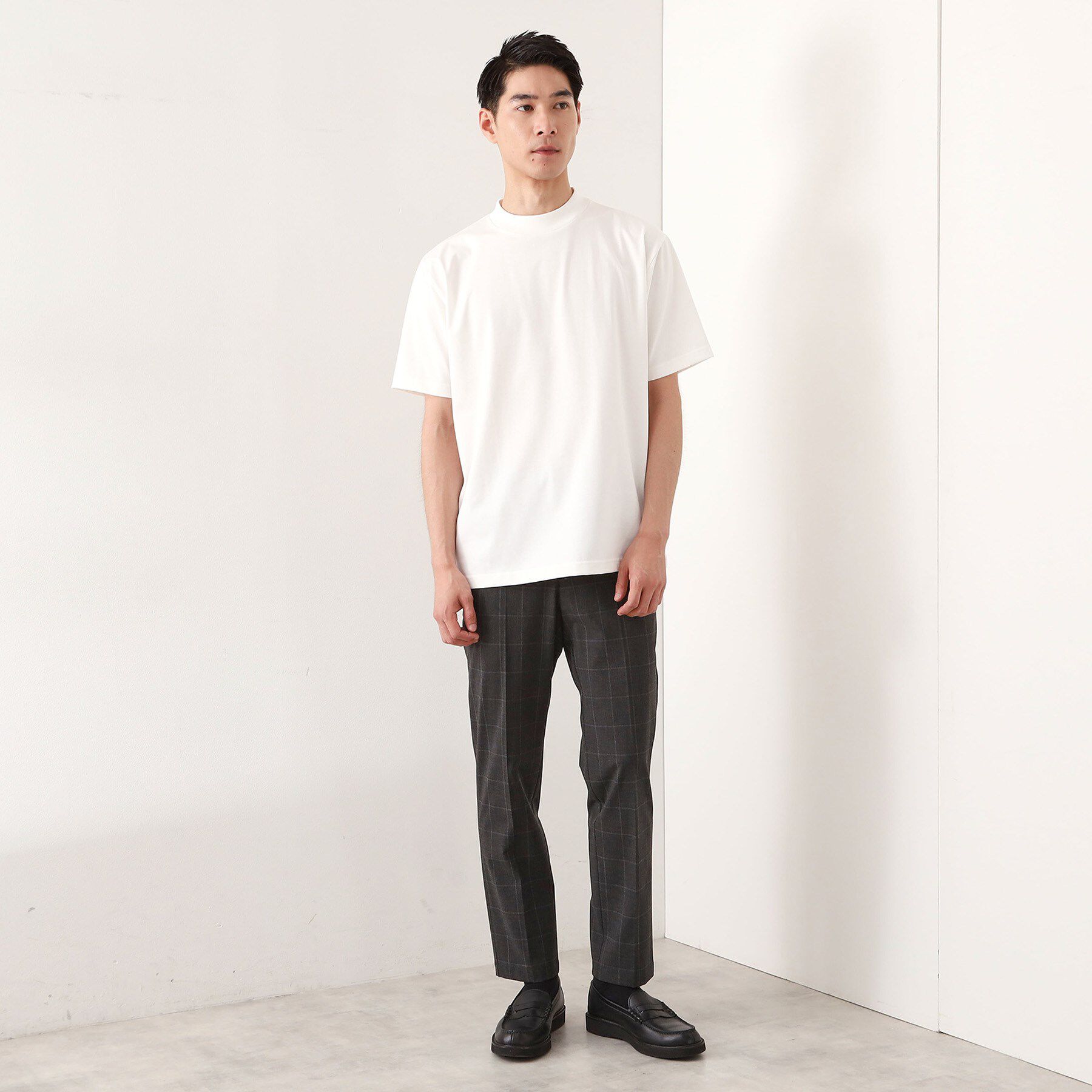 THE SHOP TK「モックネックプレーティング半袖Tシャツ 【接触冷感/洗濯機OK】」|Tシャツ・カットソー|