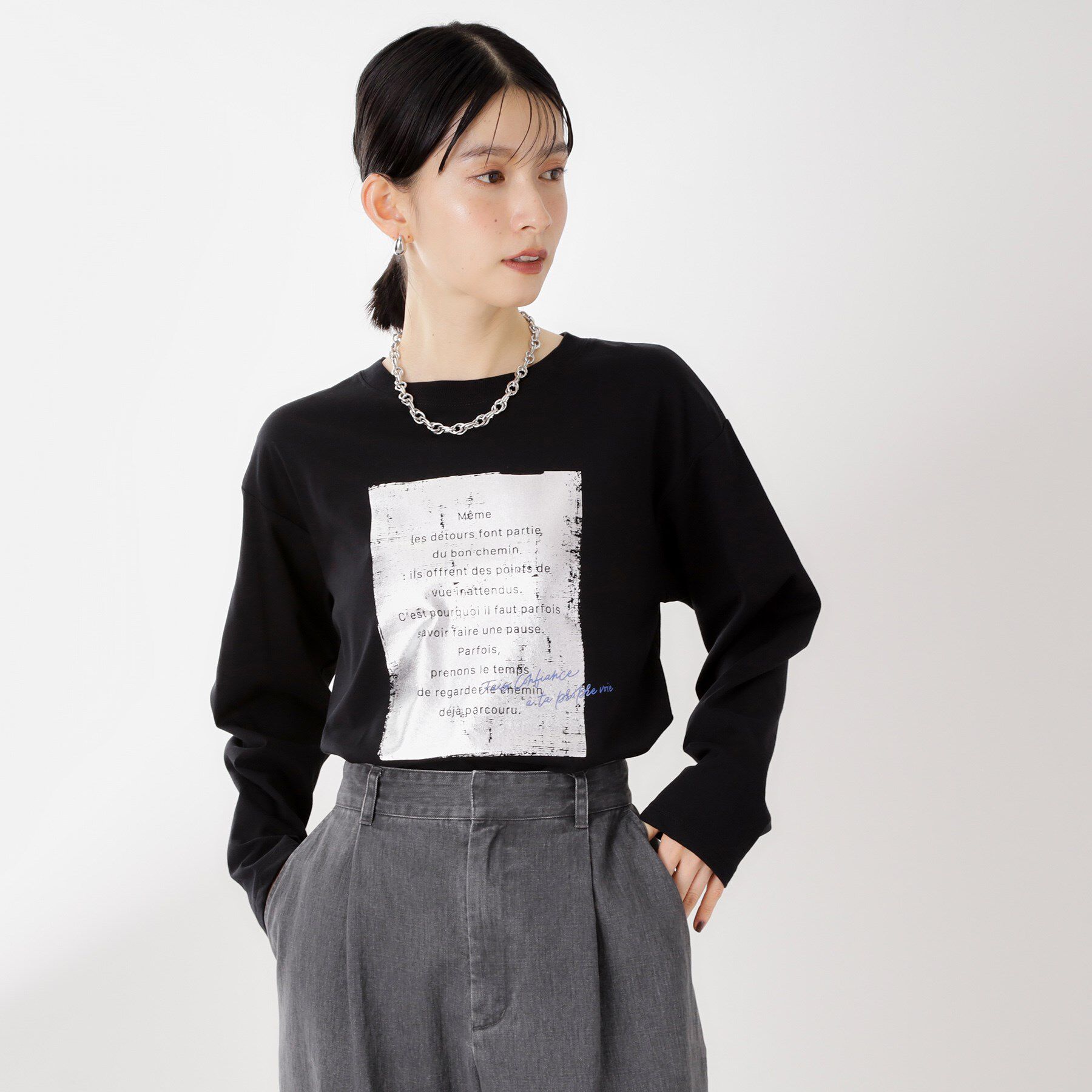 THE SHOP TK「ロゴアソート長袖Tシャツ【アンチピリング/UVカット/洗濯機OK】」|Tシャツ・カットソー|ブラック(119)