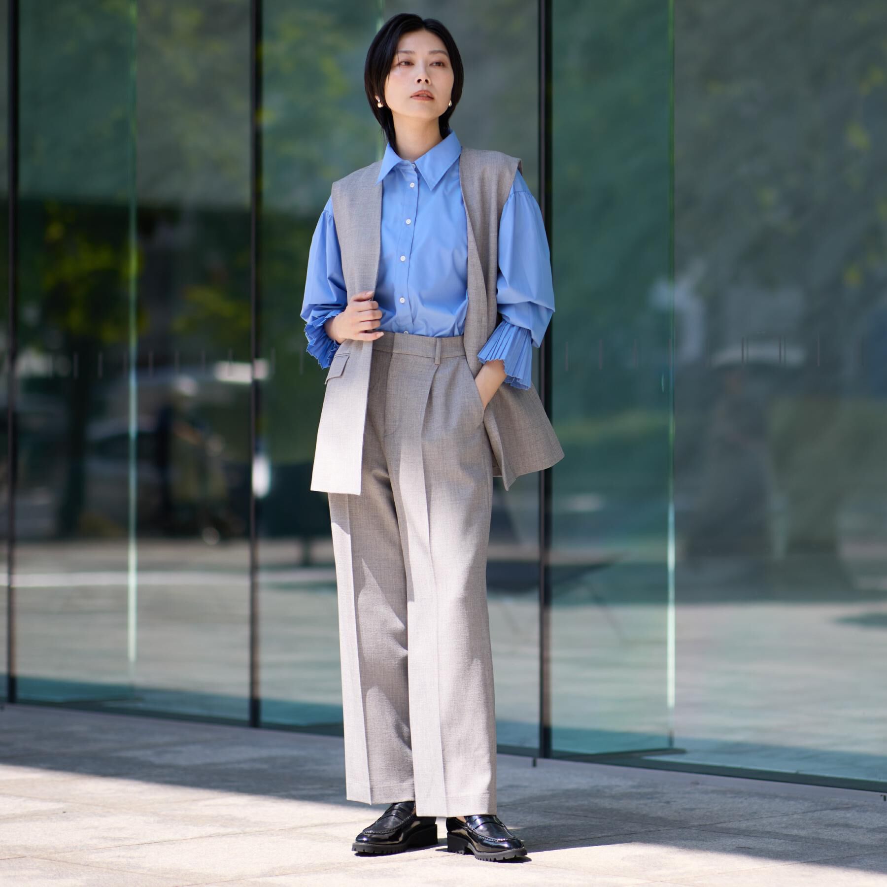 THE SHOP TK「ノーカラージレ【セットアップ可/洗濯機OK】/CAVIANシリーズ」|ベスト・ジレ|