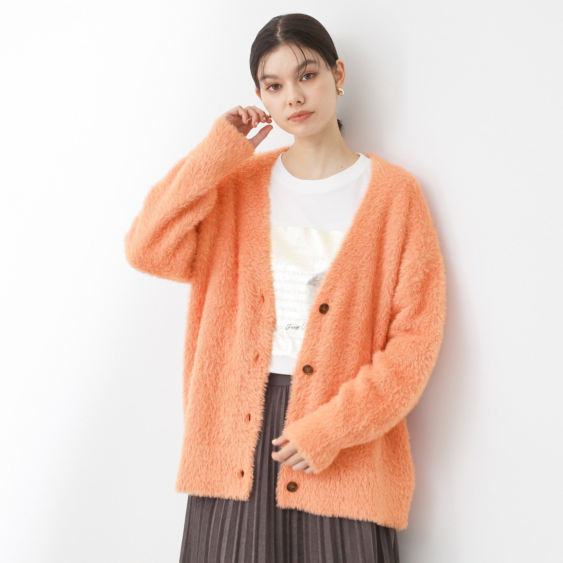 THE SHOP TK「【ふわふわあったか】フェザーカーディガン」|カーディガン|オレンジ(067)