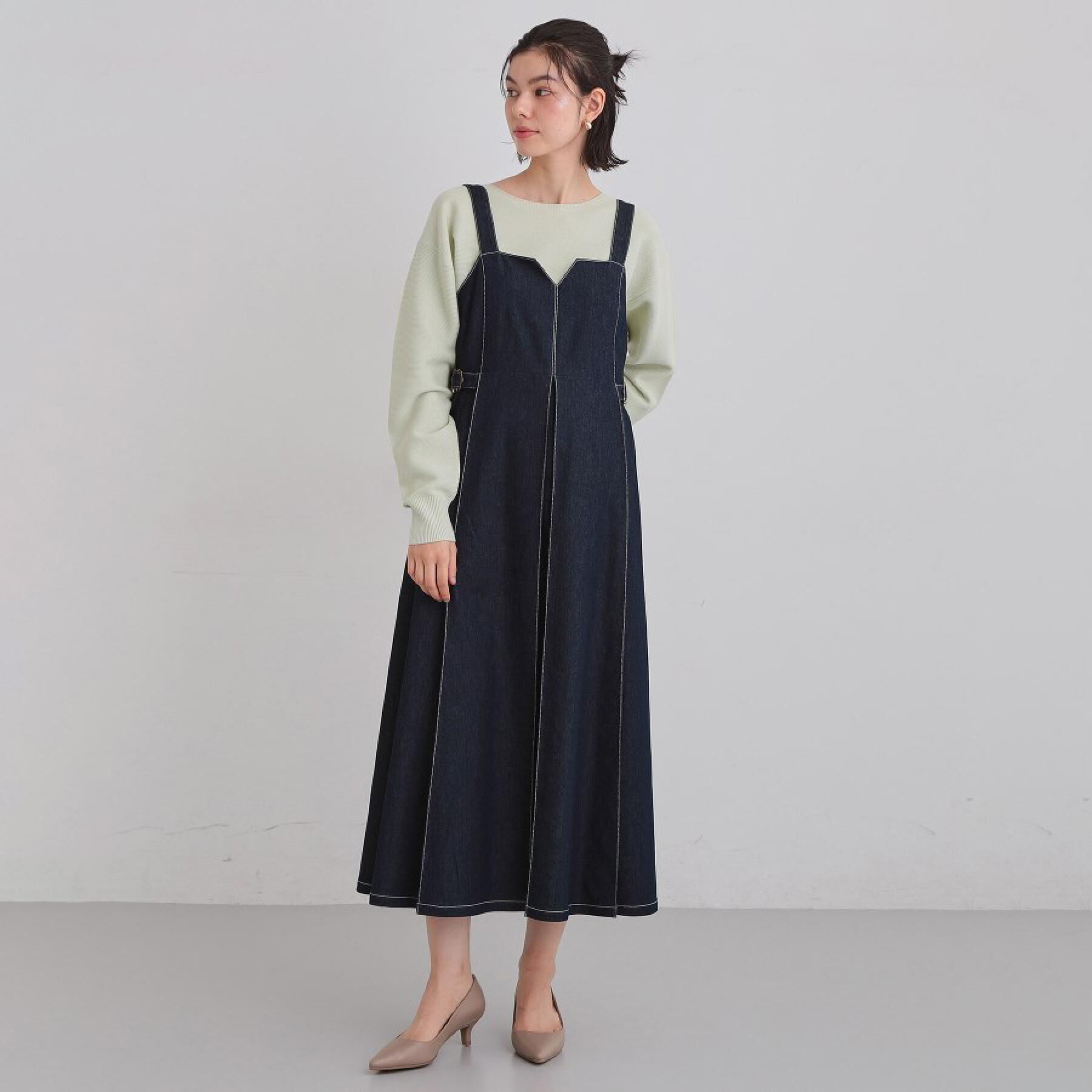 THE SHOP TK「シーズンレスで着られる デニムステッチジャンスカ」|ワンピース|ネイビー(094)