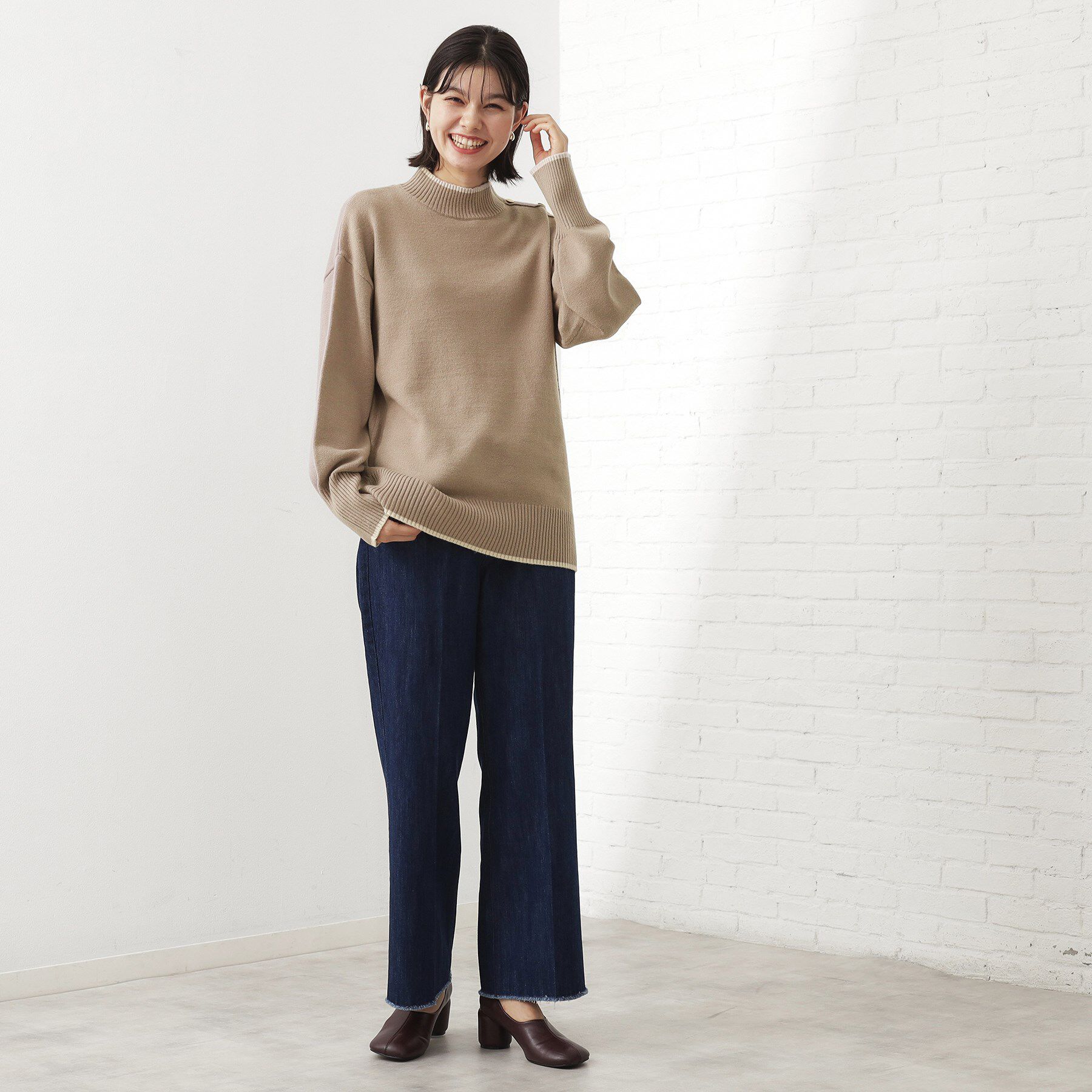 THE SHOP TK「【インしないで着られる】金ボタン ハイネックニット/毛玉になりにくい/静電気防止/洗濯機OK」|ニット・セーター|