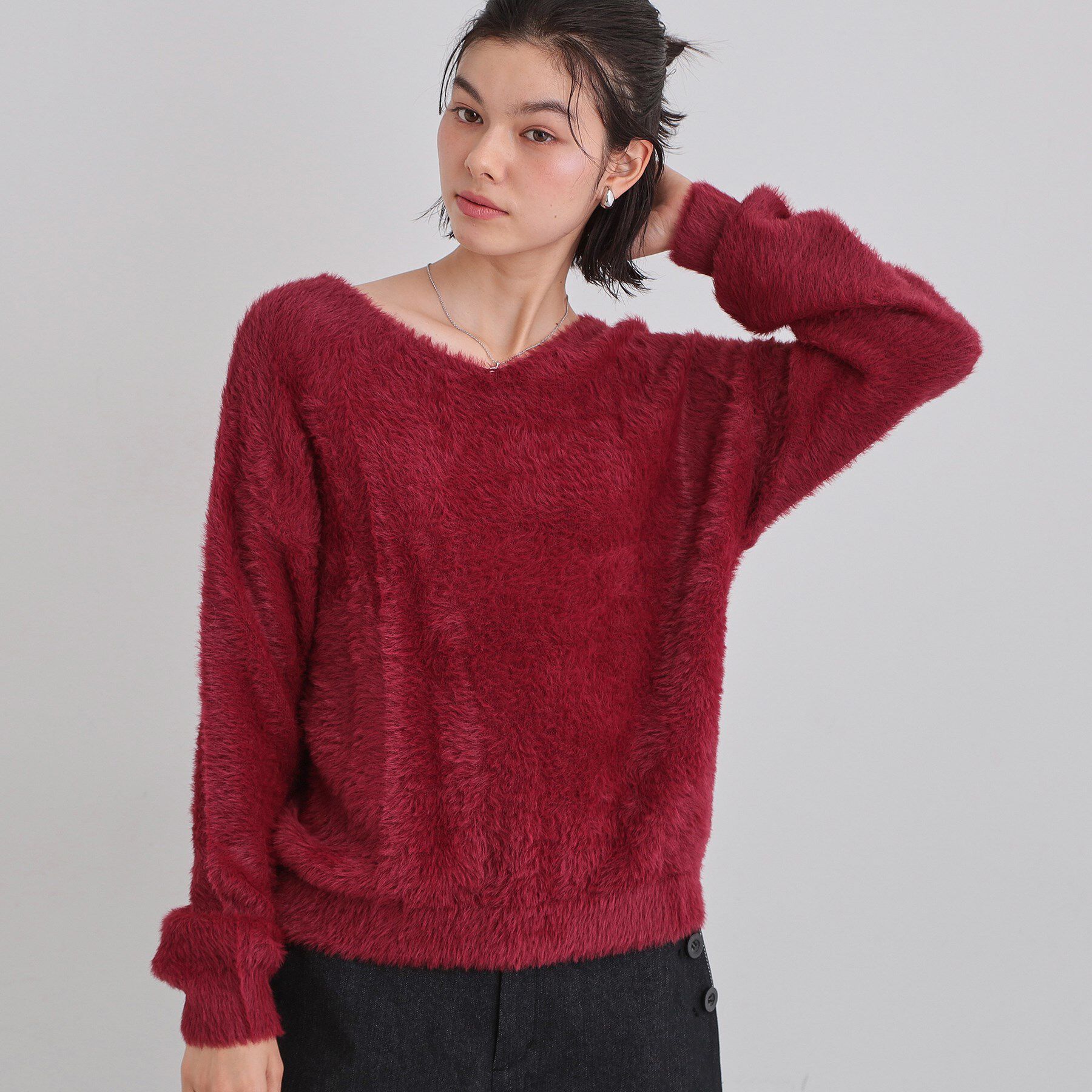 THE SHOP TK「【華やかで柔らか】ふわふわフェザーニット/洗える・前後2WAY」|ニット・セーター|レッド(063)