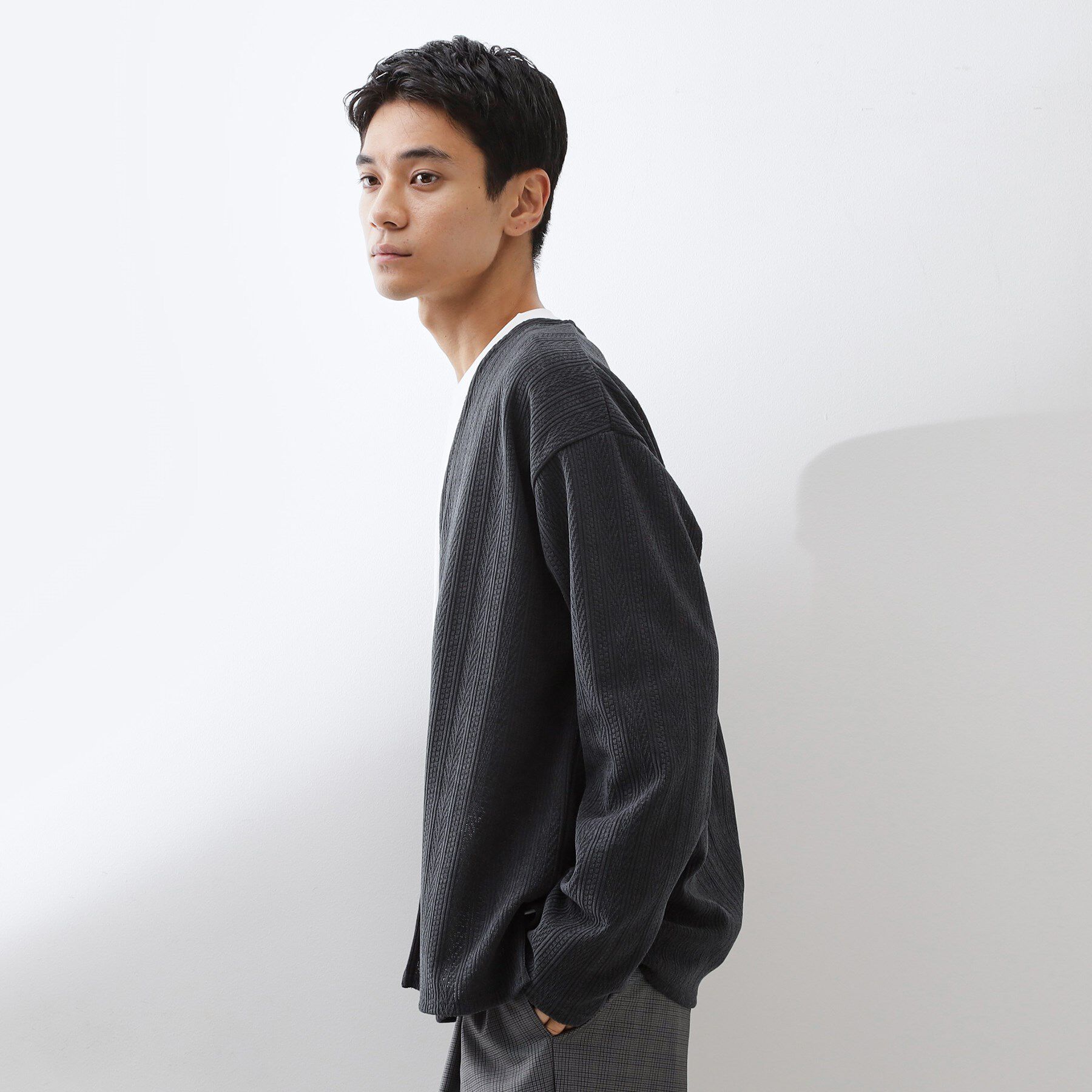 THE SHOP TK「【セットでお買い得！】モールニットカーディガン＋長袖Tシャツ　洗濯機OK/吸水速乾・毛玉になりにくい」|カーディガン|