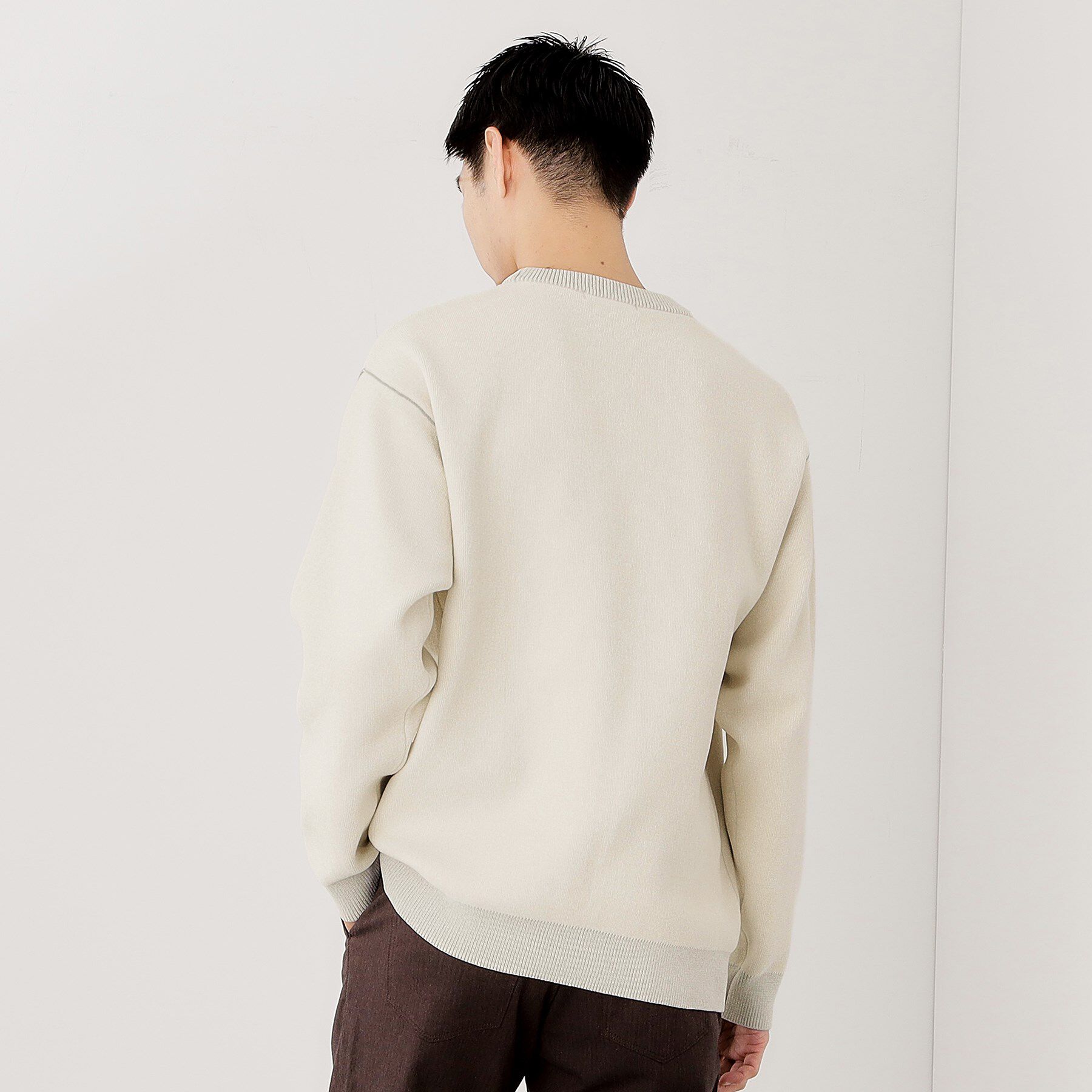 THE SHOP TK「【包み込まれるような柔らかさ】配色モールニット 洗濯機OK」|ニット・セーター|